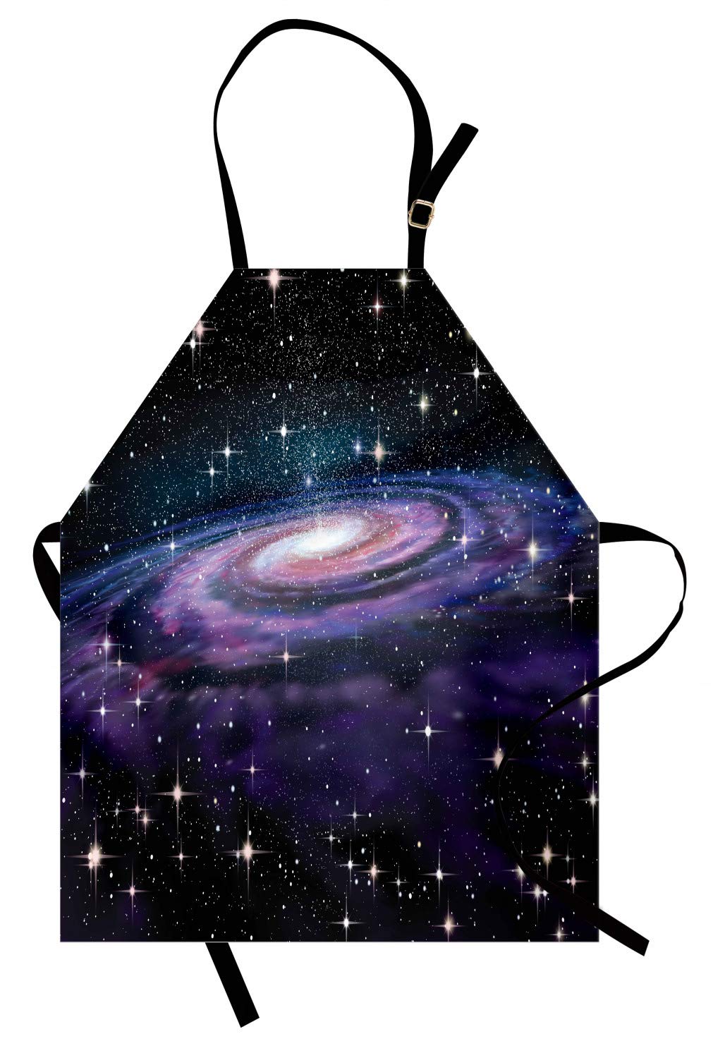 Ambesonne Andromeda Apron - Spiral Galaxy & Stars Print Unisex Kitchen Bib with Adjustable Neck for Cooking, Baking & Gardening - Adult Size Multicolor - Perfect for Home Chefs, BBQ Parties & Outdoor Activities