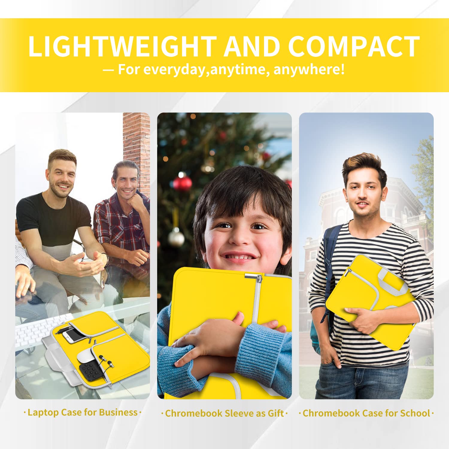 HESTECH 11.6-12.3 Inch Chromebook Case - Neoprene Laptop Sleeve with Handle for Acer R11, HP Stream, Samsung, Surface Pro X/7/6/5/Go, MacBook Air/Pro M2 M1 - Protective Computer Bag in Yellow - Perfect for School, Office & Travel