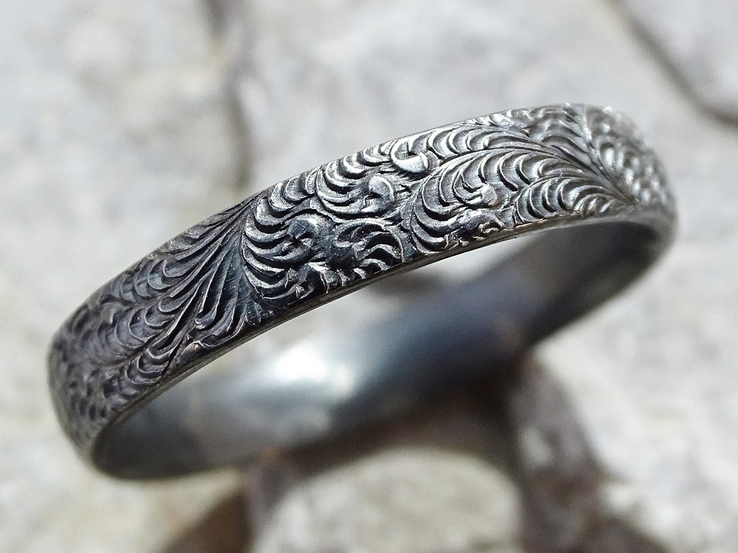 Intricate Pattern Silver Ring for Women - Black Eternity Stacking Ring, Wedding Band, Scroll Design - Unique Gift for Her - Perfect for Anniversaries, Engagements & Everyday Wear