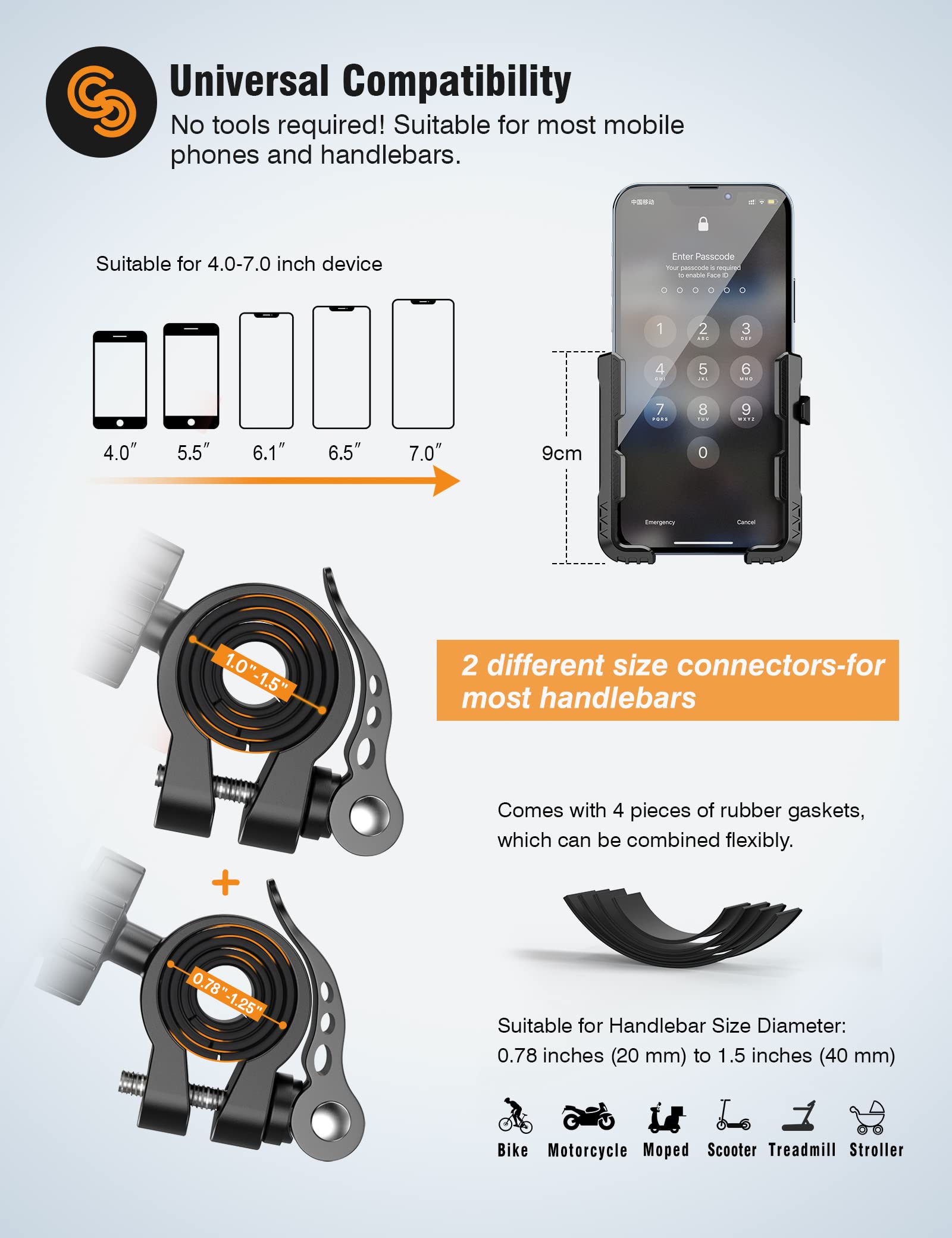 360° Rotatable Bike Phone Mount Holder for Electric, Mountain, Scooter & Dirt Bikes - Universal Smartphone Compatible 4.0-7.0 Inches - Perfect for GPS Navigation, Cycling & Outdoor Adventures