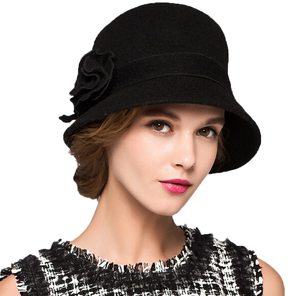 Maitose™ Women's Wool Felt Floral Church Bowler Hats - Elegant Vintage Style for Weddings, Tea Parties & Special Occasions