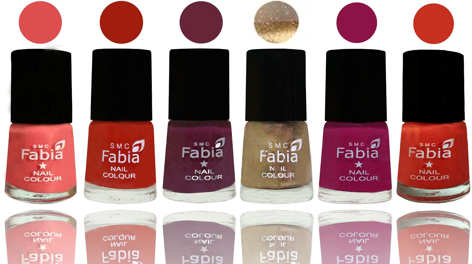 SMC Fabia Shine Bright Glossy Nail Polish Set - 6 Vibrant Colors (02624) | Long-Lasting & Chip-Resistant | Perfect for Manicures, Pedicures & Nail Art Designs