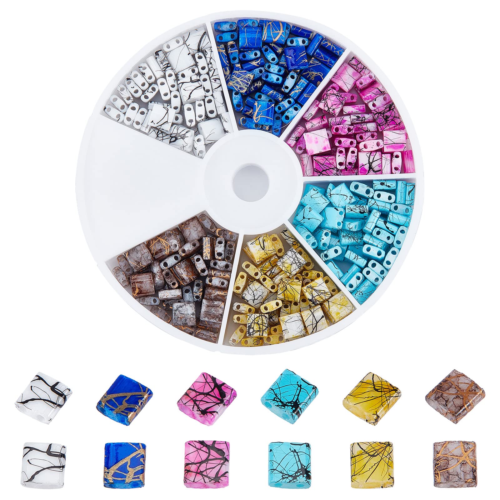 NBEADS 240 Pcs 6 Color 5mm Square 2-Hole Glass Beads for DIY Jewelry Making - Perfect for Bracelets, Necklaces, Earrings and Craft Projects