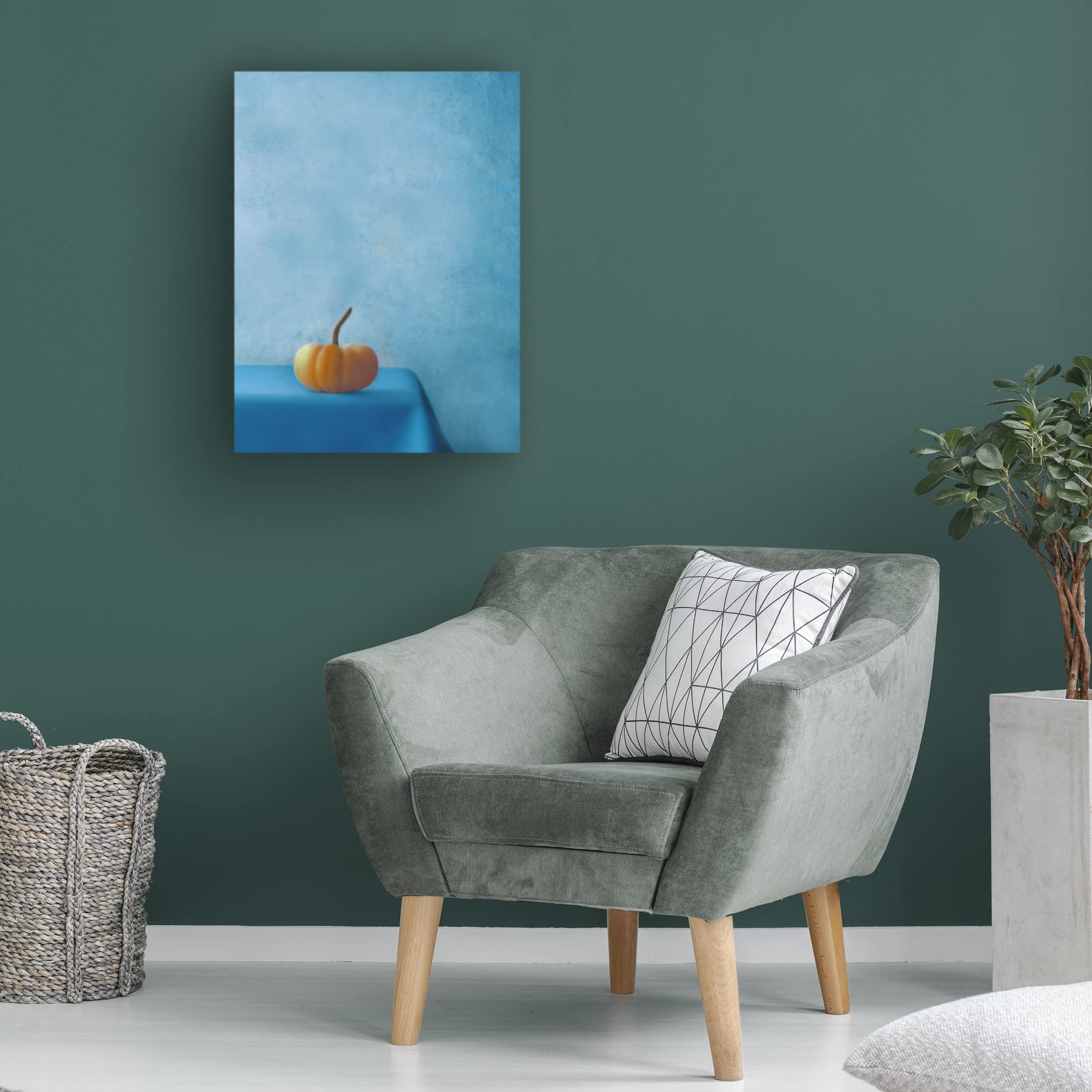 Trademark Fine Art 'Pumpkin On Blue' Canvas Wall Art Print by Delphine Devos - Modern Home Decor for Living Room, Bedroom & Office