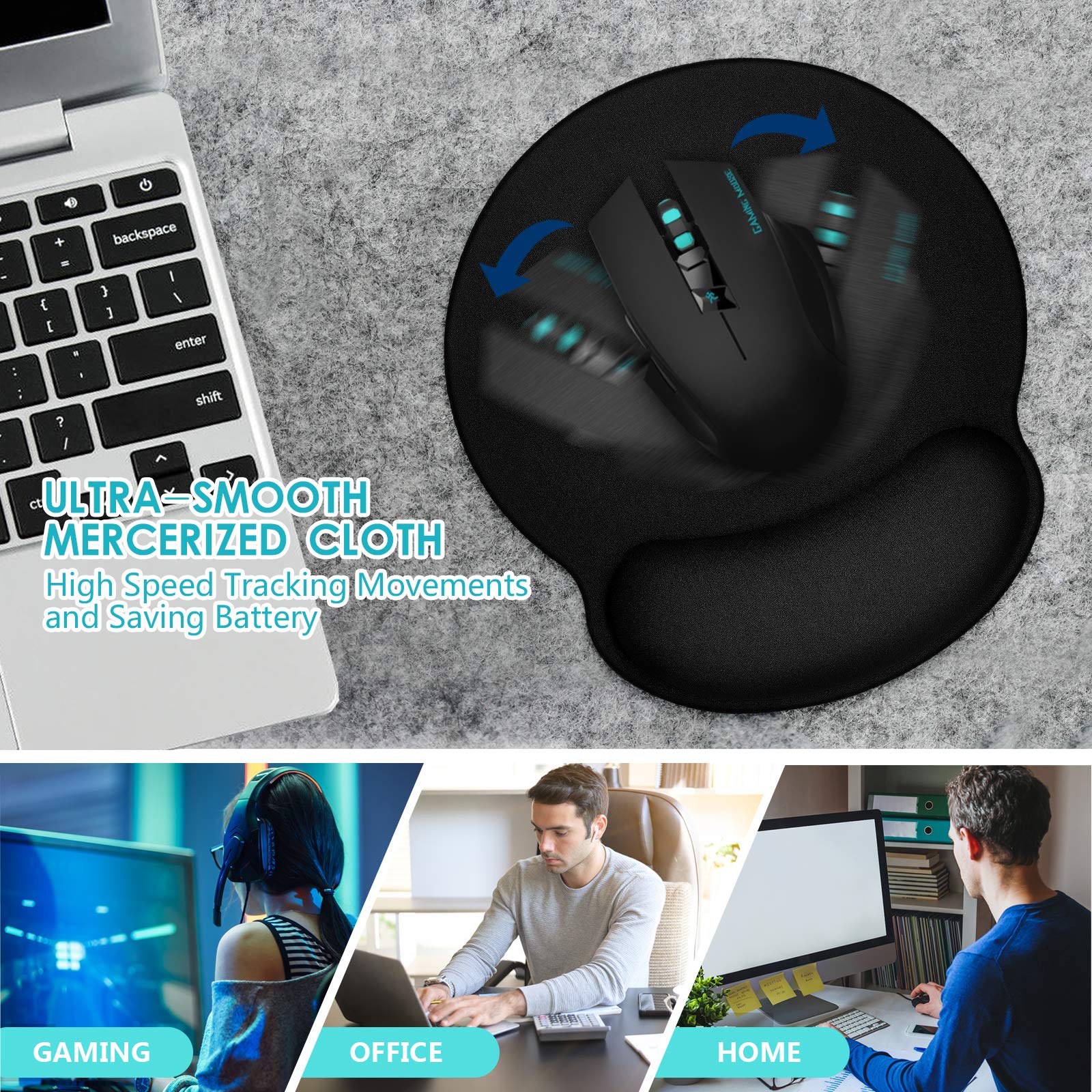 TONOS Ergonomic Mouse Pad with Memory Foam Wrist Rest - Comfortable Non-Slip Desk Pad for Computer, Laptop, Office & Home Use - Smooth Surface Gaming Mouse Mat for Wrist Pain Relief & Long Work Sessions