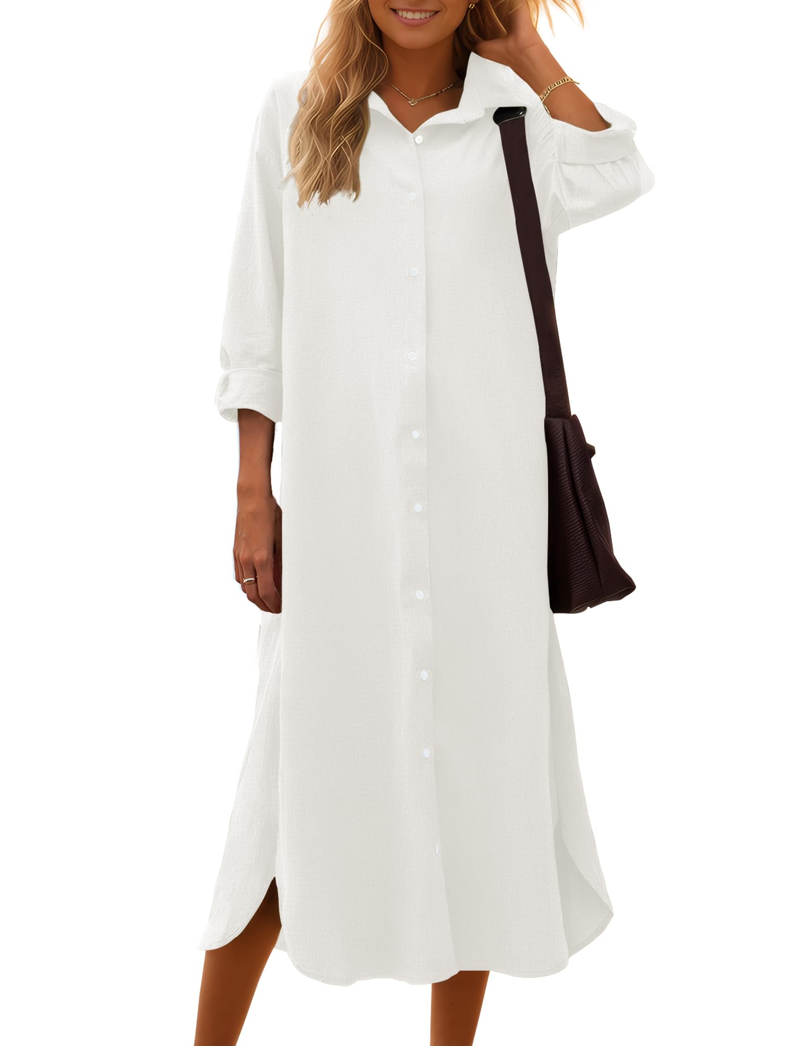 Sopliagon Women's Cotton Linen Shirt Dress - Casual Loose Maxi Dress for Summer, Beach, Travel & Everyday Wear