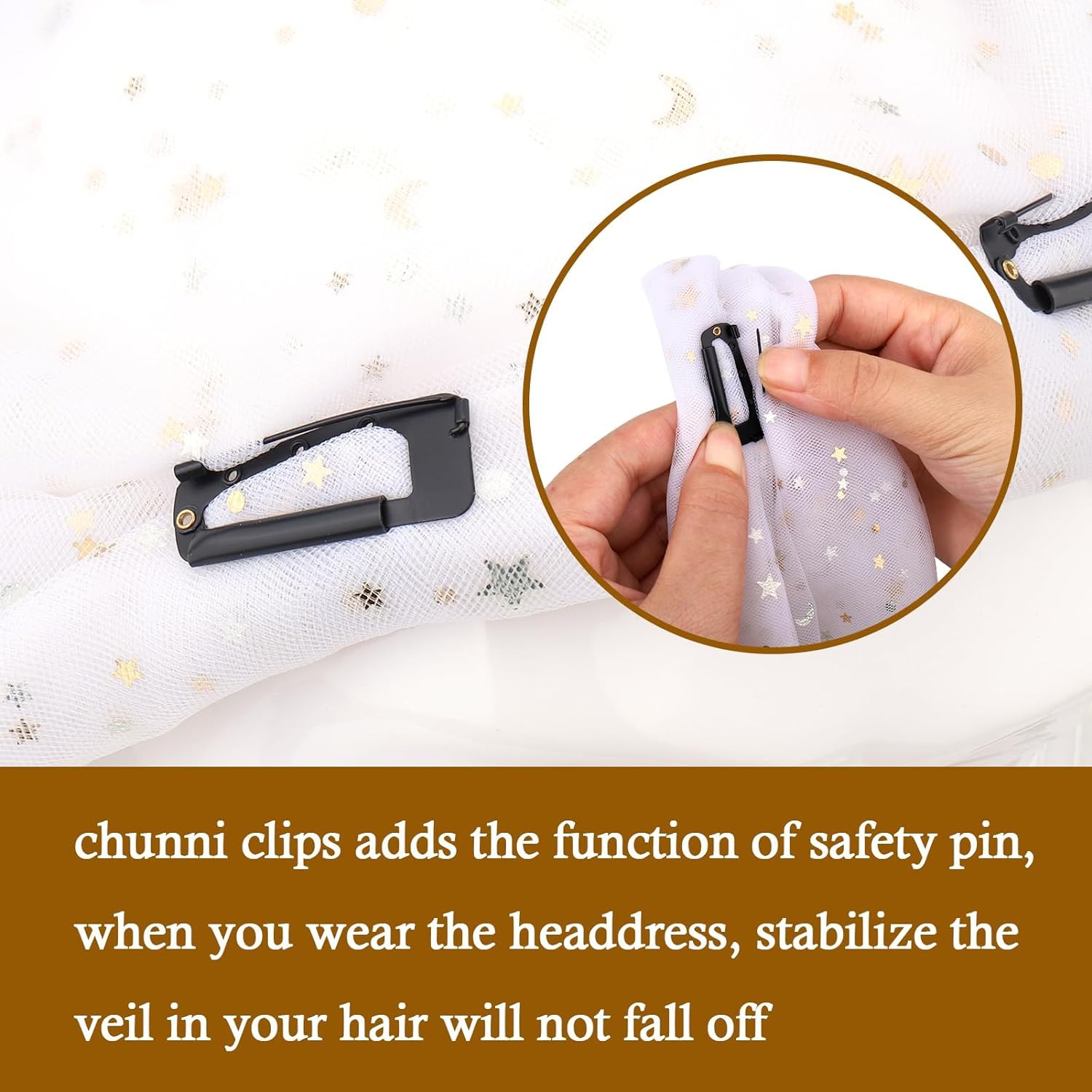 INHEAVEN 4pcs Strong Dupatta Clips with Safety Pins - Secure Chunni Grip for Women's Indian Attire (Black) | Perfect for Sarees, Lehengas & Wedding Outfits