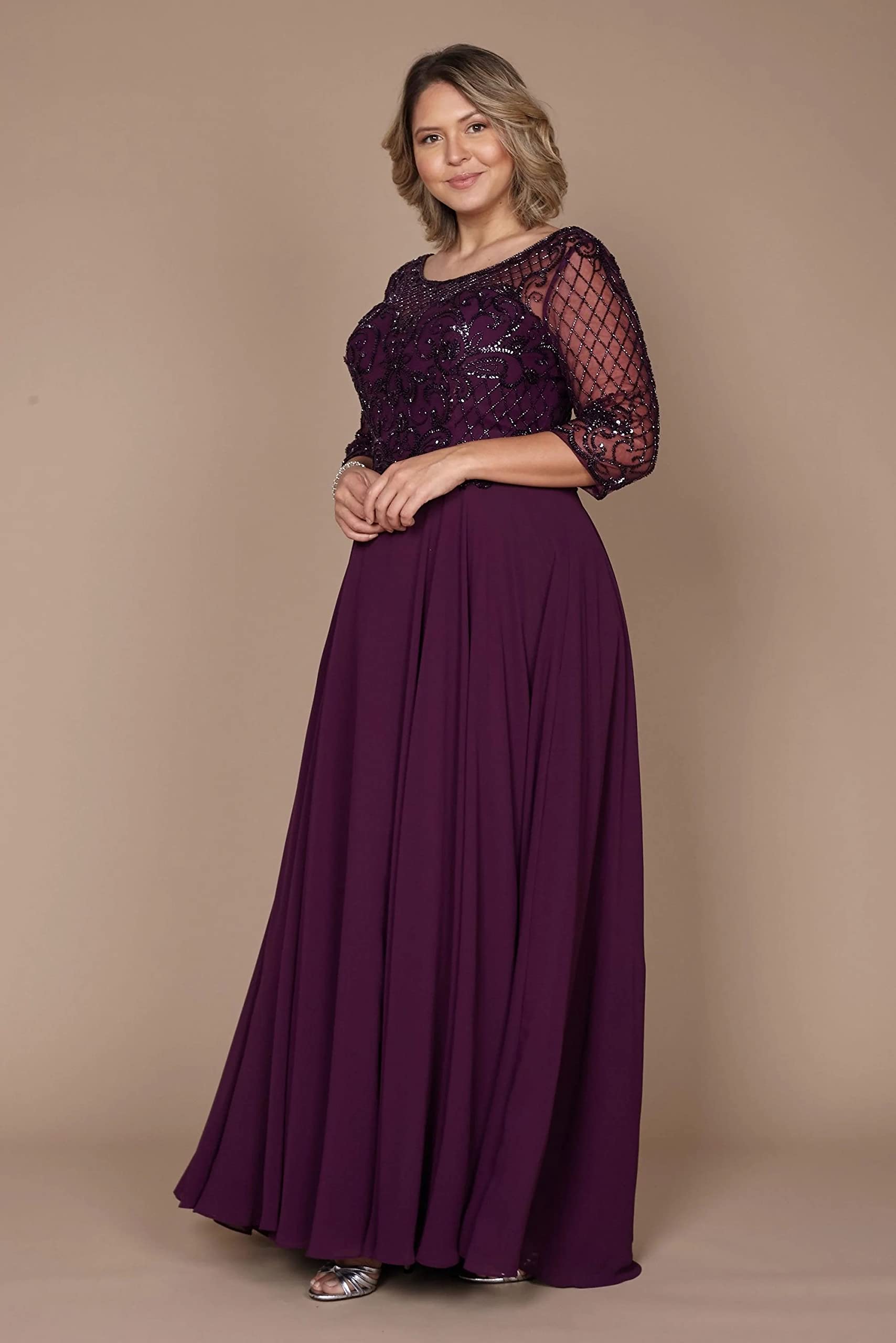 Elegant Plus Size Mother of The Bride Dress - Long Sleeve Beaded Formal Evening Gown for Weddings, Parties & Special Occasions