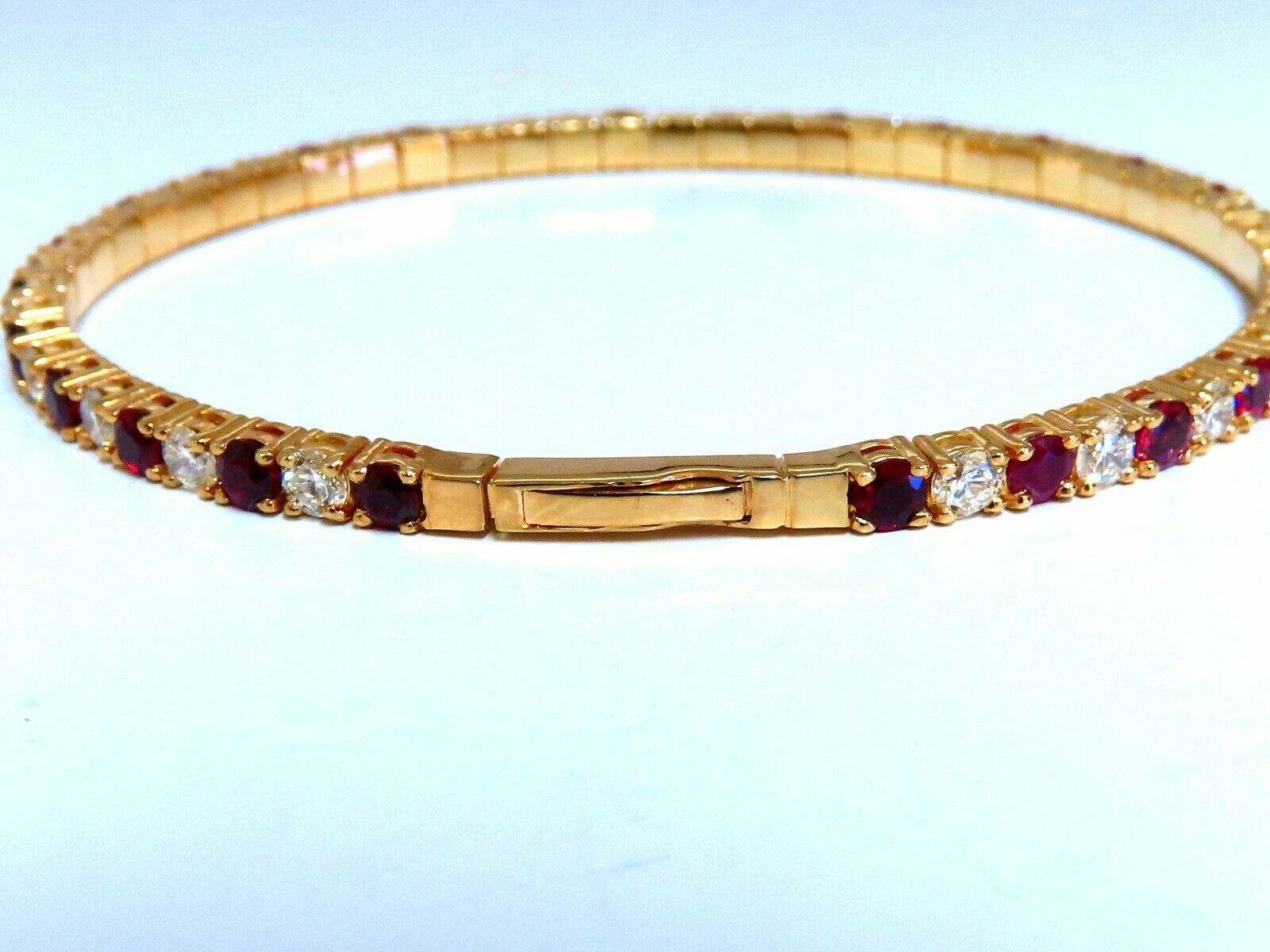 7.80ct Natural Round Cut Ruby & Diamond Bangle Bracelet in 14K Gold - Flexible Design for Women, Perfect for Weddings, Anniversaries & Special Occasions
