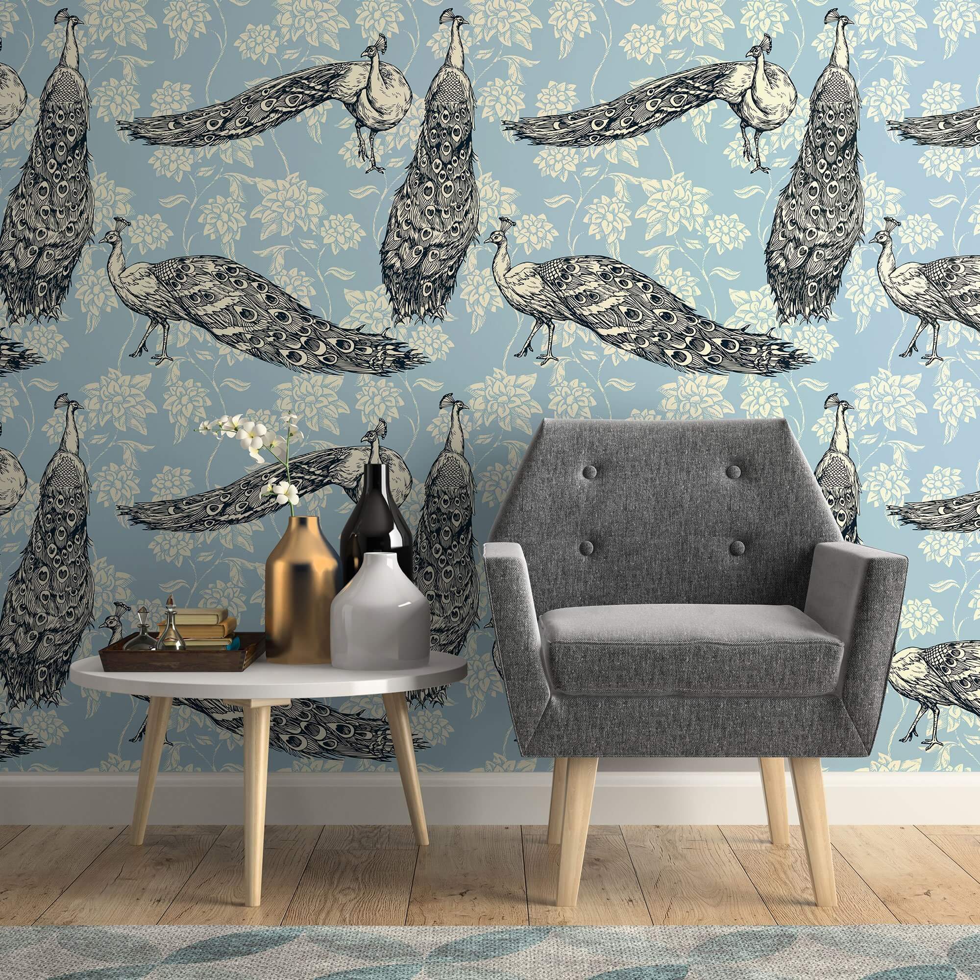 Blue Textured Animal Print Peel and Stick Removable Wallpaper - Self-Adhesive Decorative Wall Covering for Nursery, Kids Room, Dorm, and Home Decor