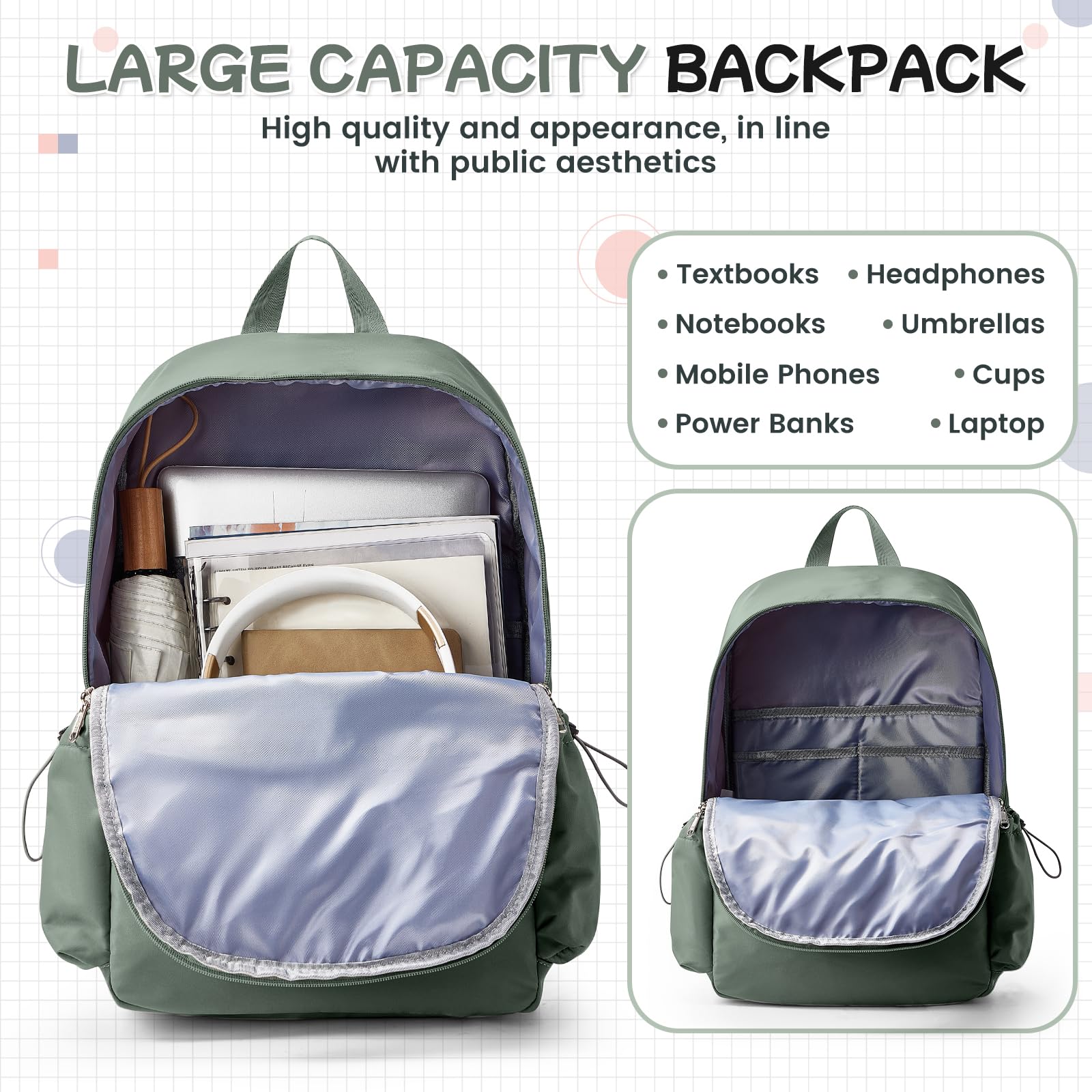 Stylish Anti-Theft Laptop Backpack for Women & Men - Durable Travel Backpack with Laptop Compartment for College, Work & Teachers - Perfect for Commuting, Business Trips & School Use - Green