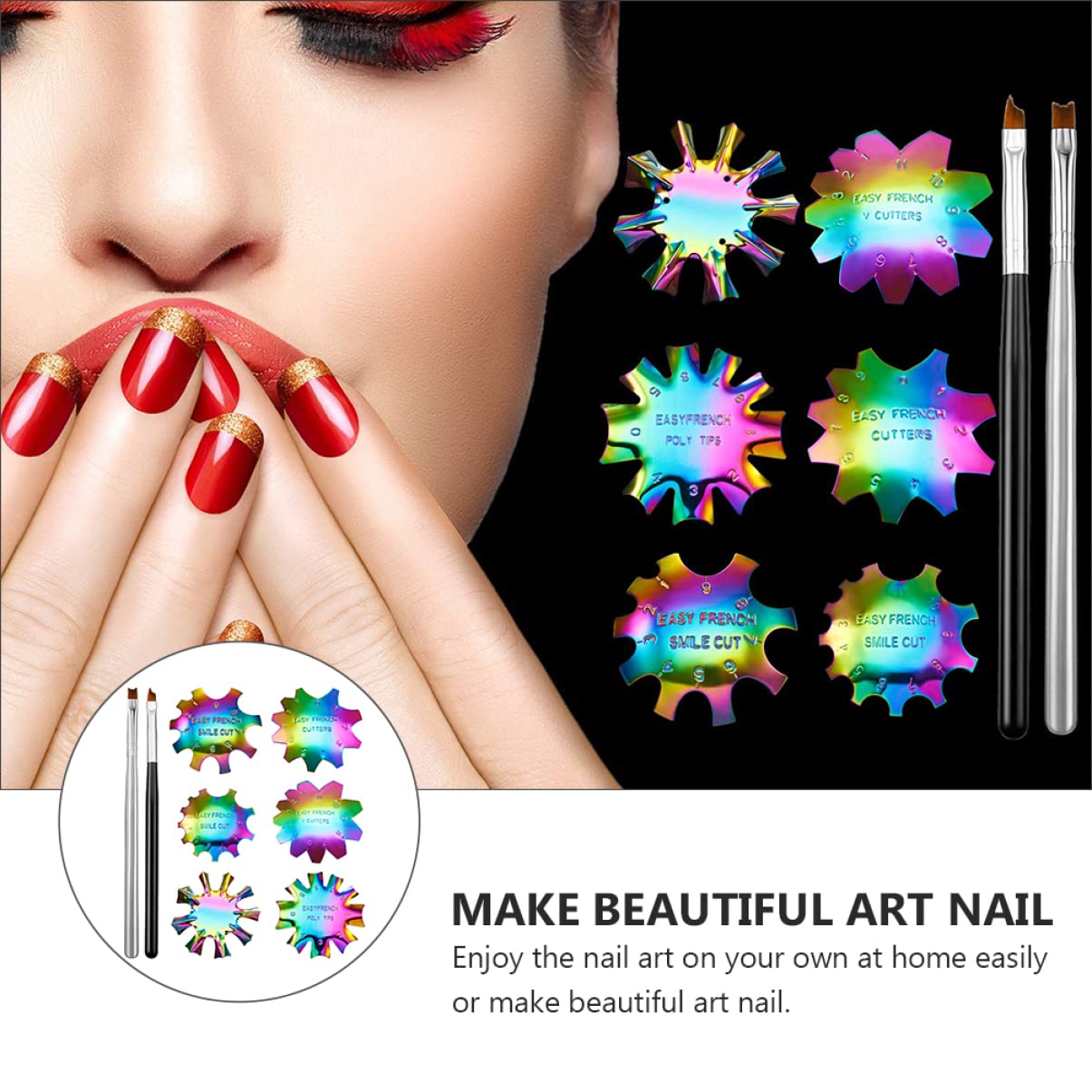 Beaupretty French Nail Art Kit - 1 Set Stainless Steel Nail Stencils, DIY Manicure Templates & Trimmer Tool for Professional Nail Designs | Perfect for Home Salon, Nail Art Beginners & Professional Nail Technicians