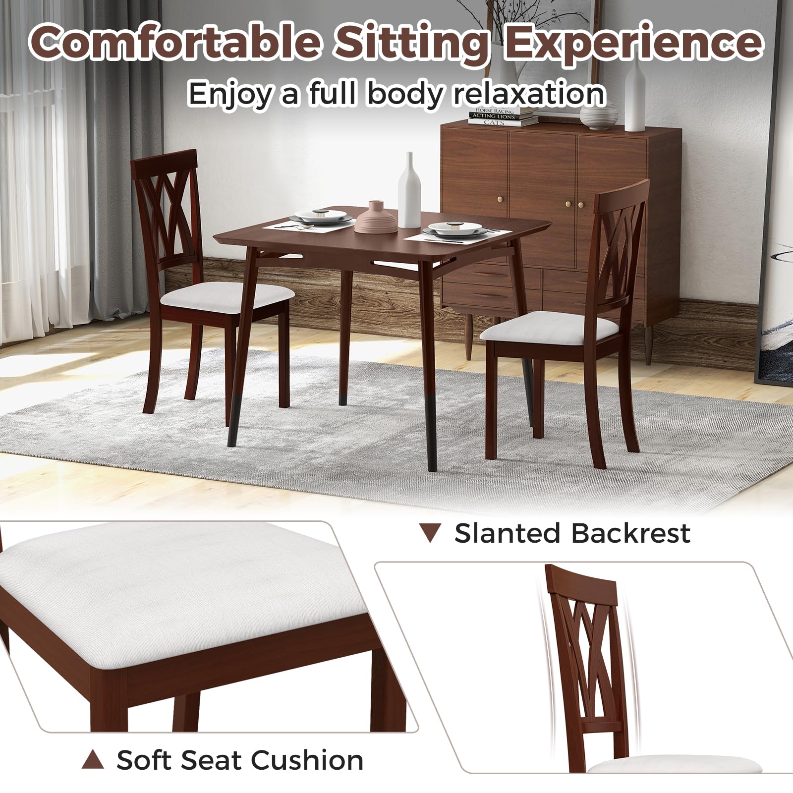 GOFLAME Set of 4 Wooden Dining Chairs - Upholstered Kitchen Side Chairs with Cushioned Seat, Sturdy Rubberwood Frame & Elegant Open Back Design - Perfect for Dining Room, Kitchen, Living Room & Small Spaces