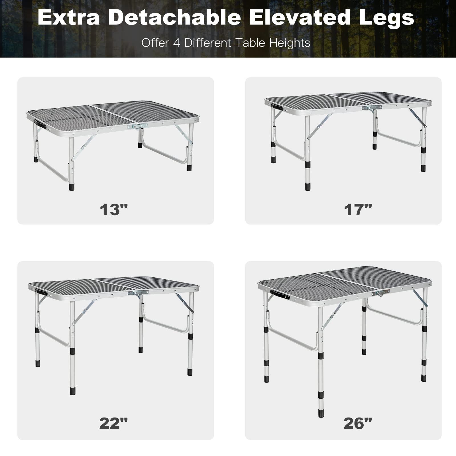 Giantex 3FT Portable Camping Table - Aluminum Picnic Table with Iron Mesh Tabletop, 4 Adjustable Heights, Lightweight Folding Table for Outdoor, BBQ, Picnic, Camping, Beach, Tailgating & Backyard Parties | Perfect for Grilling, Cooking, Dining & Outdoor Entertaining