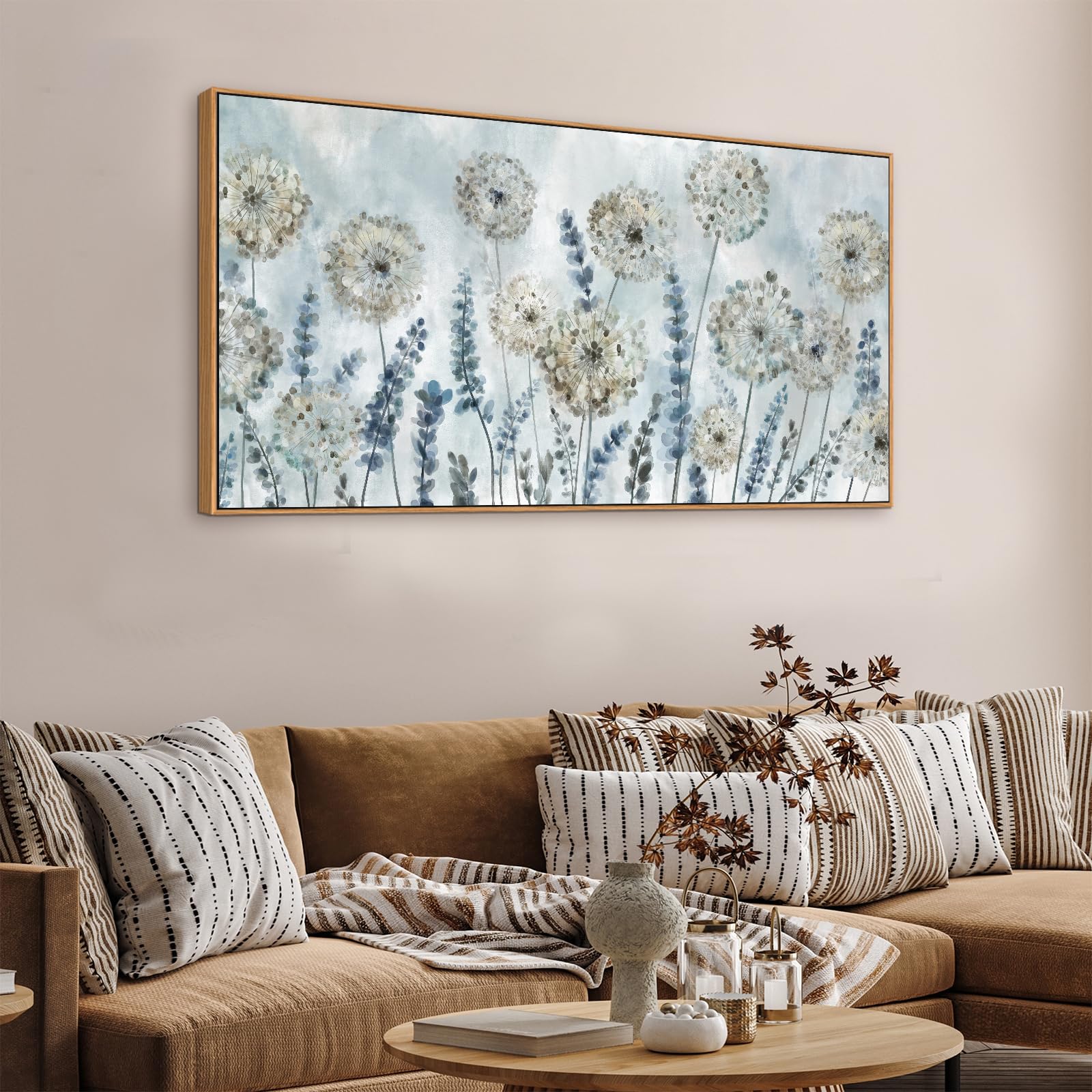 VEAEE Farmhouse Canvas Wall Art - Dandelion Flower Nature Abstract Grass Painting, 24