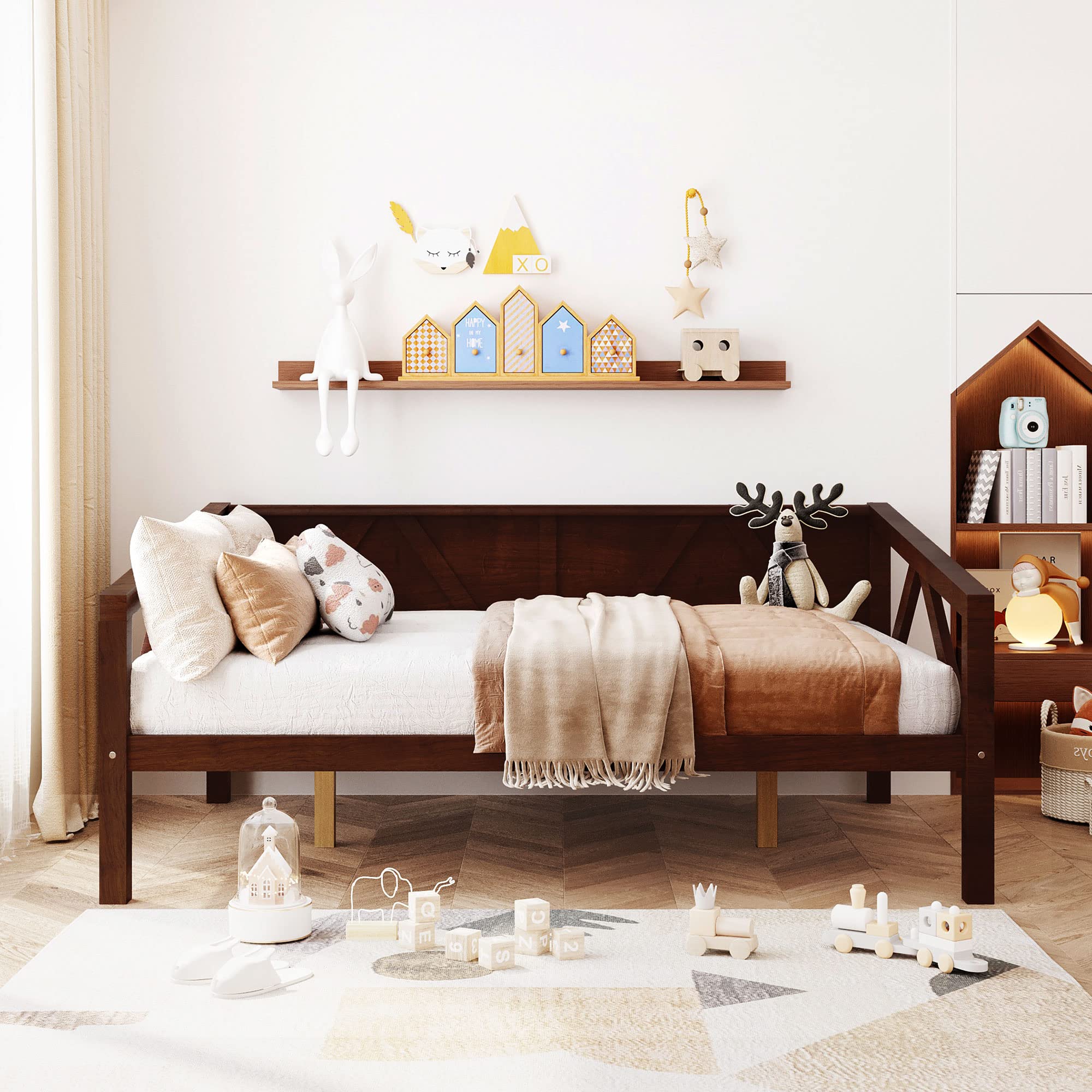 Full Size Wooden Daybed Frame - Convertible Sofa Bed for Bedroom & Living Room - Espresso Finish - Perfect for Guest Rooms, Small Spaces & Multi-Functional Furniture Needs