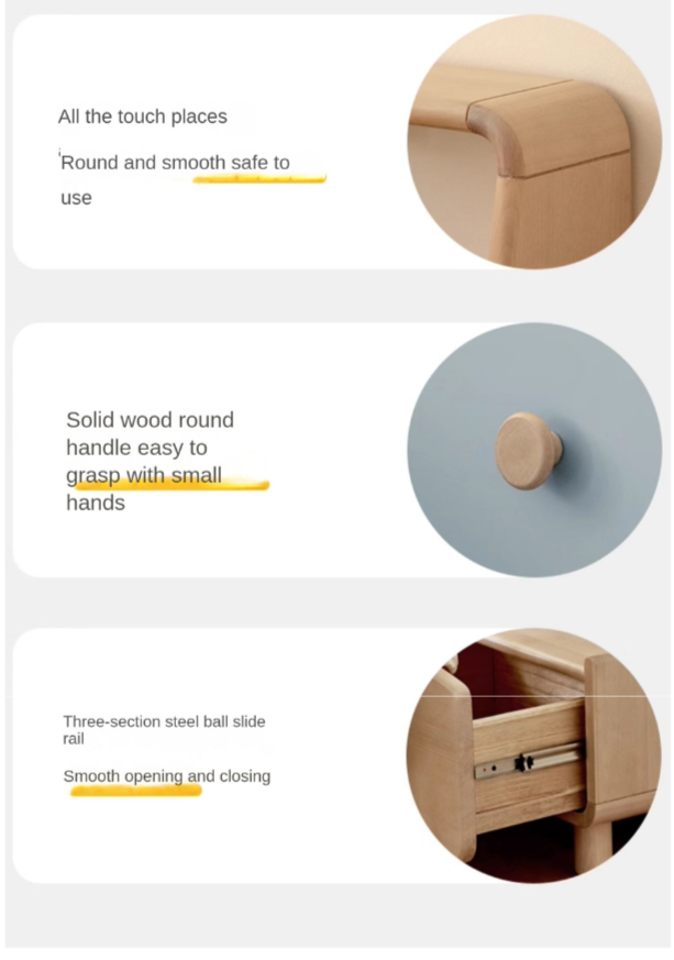 Solid Wood Nightstand with Built-in Night Light - Birch & Beech Wood Bedside Table for Bedroom, Living Room, or Nursery - Modern & Functional Furniture for Small Spaces