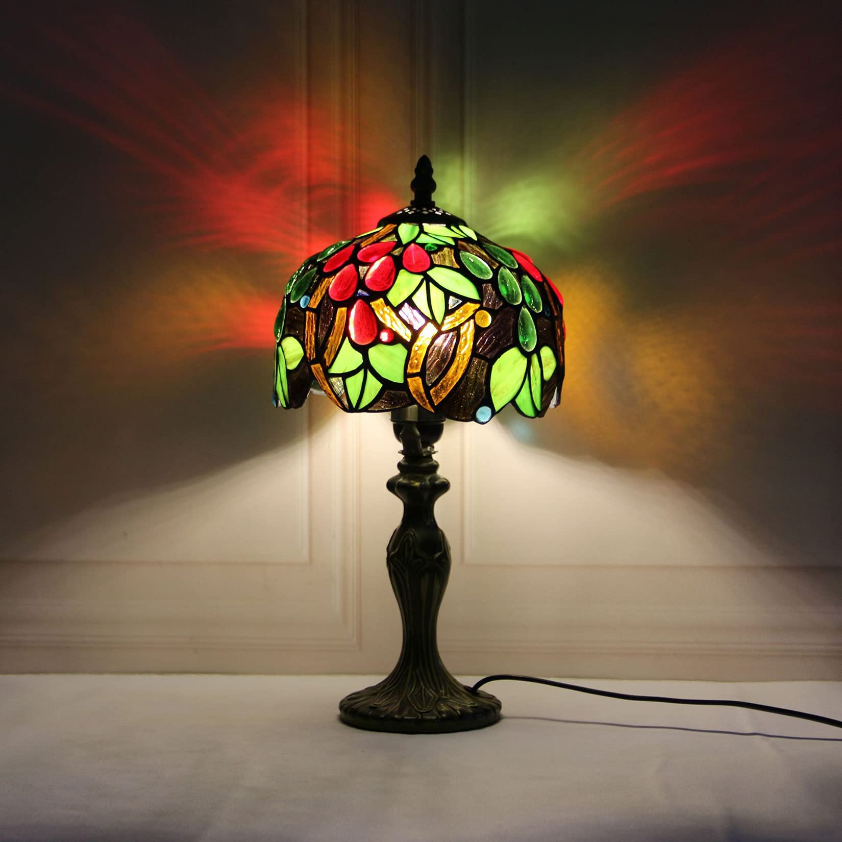 Vintage Tiffany-Style Grape Stained Glass Table Lamp - 8 Inch American Pastoral Design Desk & Bedside Light - Perfect for Bedroom, Living Room, Cafe & Bar Decor - 60W Max - Unique Gift Idea for Home & Office Lighting