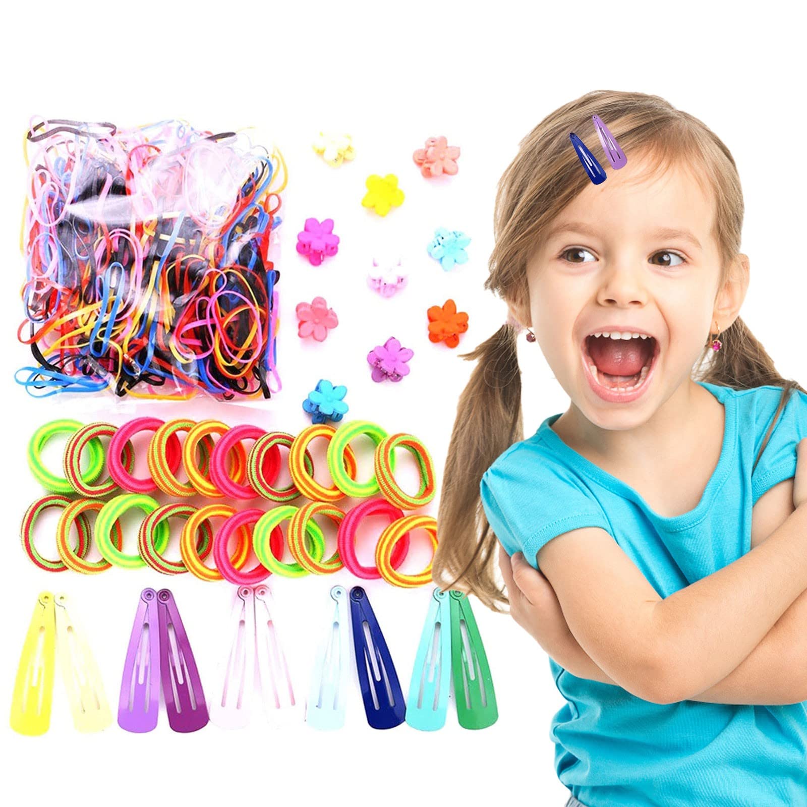 Cute Girls Hair Accessories Set - 130/240/500/780 Pcs Hair Ties, Bands & Pins in Candy Colors for School, Party & Everyday Styling
