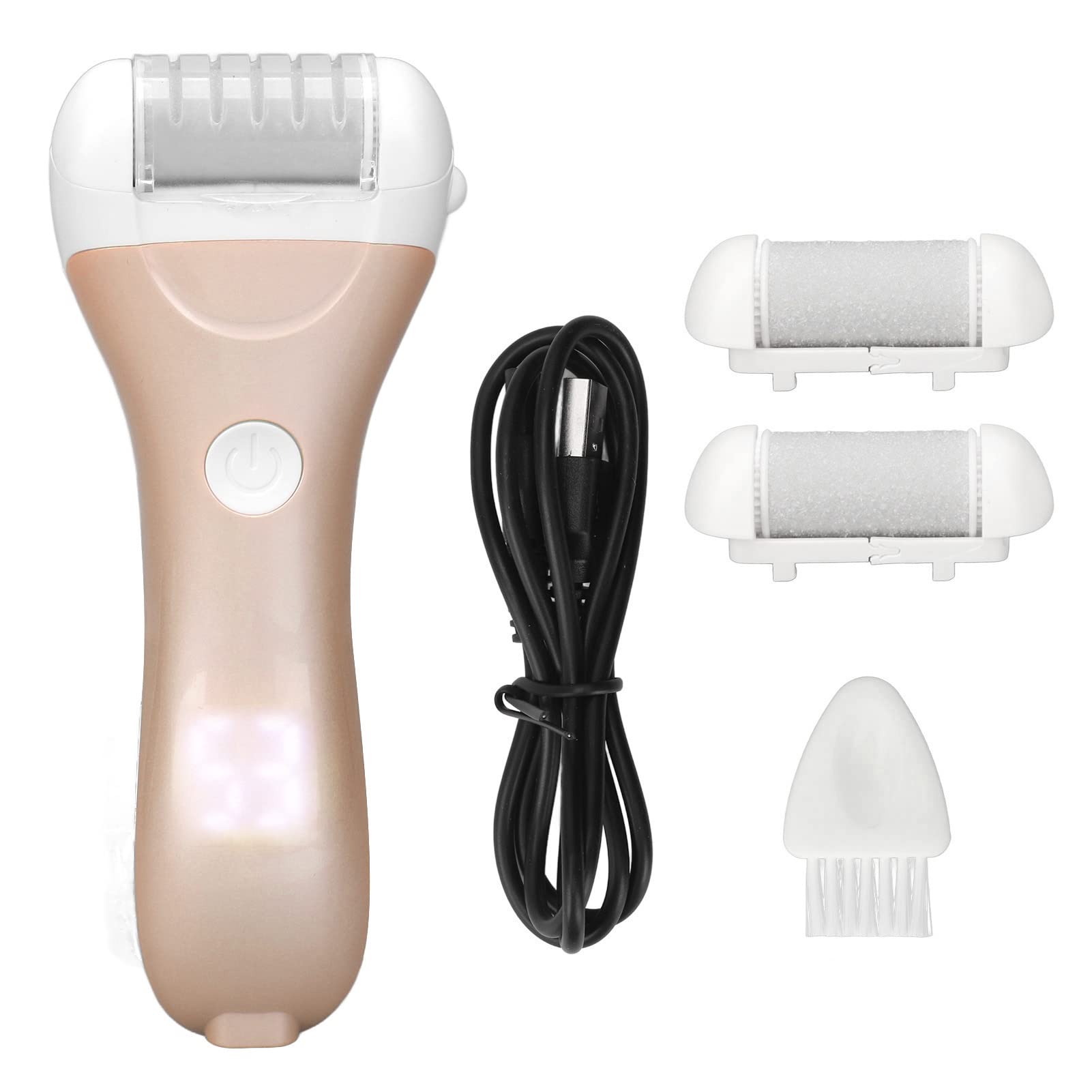 Rechargeable Electric Foot File Callus Remover - Portable Pedicure Kit with 2 Roller Heads for Dead, Cracked & Dry Skin - Perfect for Home Foot Care & Salon Pedicures