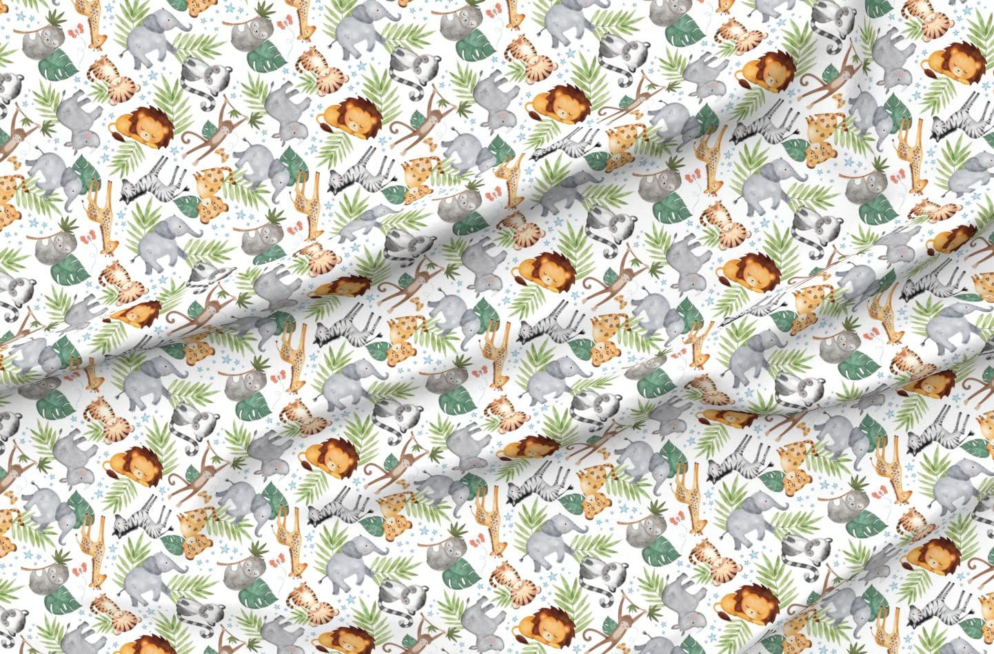 Premium Spoonflower Jungle Friends Safari Animal Print Minky Fabric by The Yard - White Nursery Fabric with Lion, Elephant & Giraffe Patterns - Perfect for Sewing Baby Blankets, Quilt Backing & Plush Toys (Ideal for Nursery Decor, DIY Baby Gifts & Soft Home Accessories)