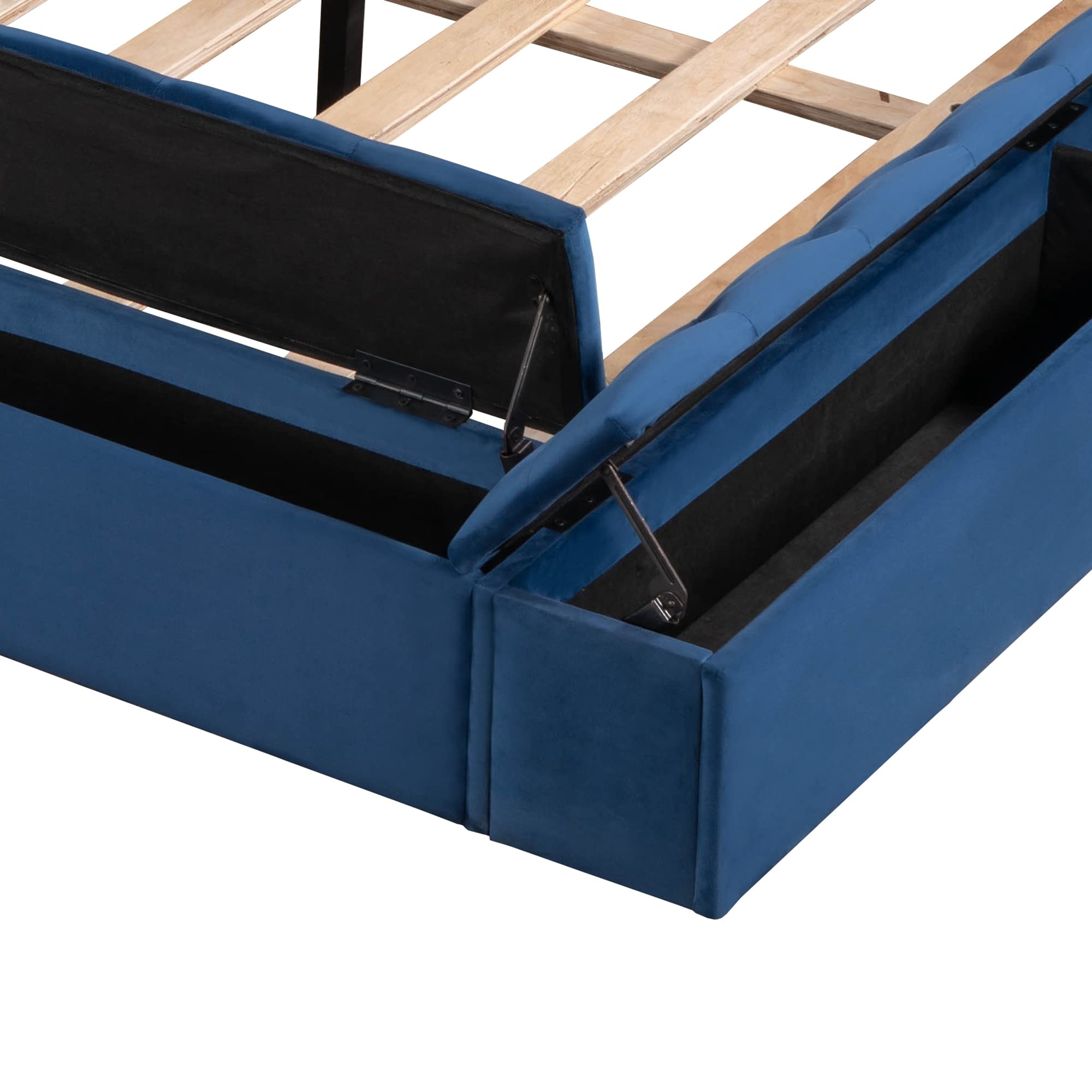 Luxury Velvet Upholstered Full Size Platform Bed with Deep Button Tufting & Side Storage - 80