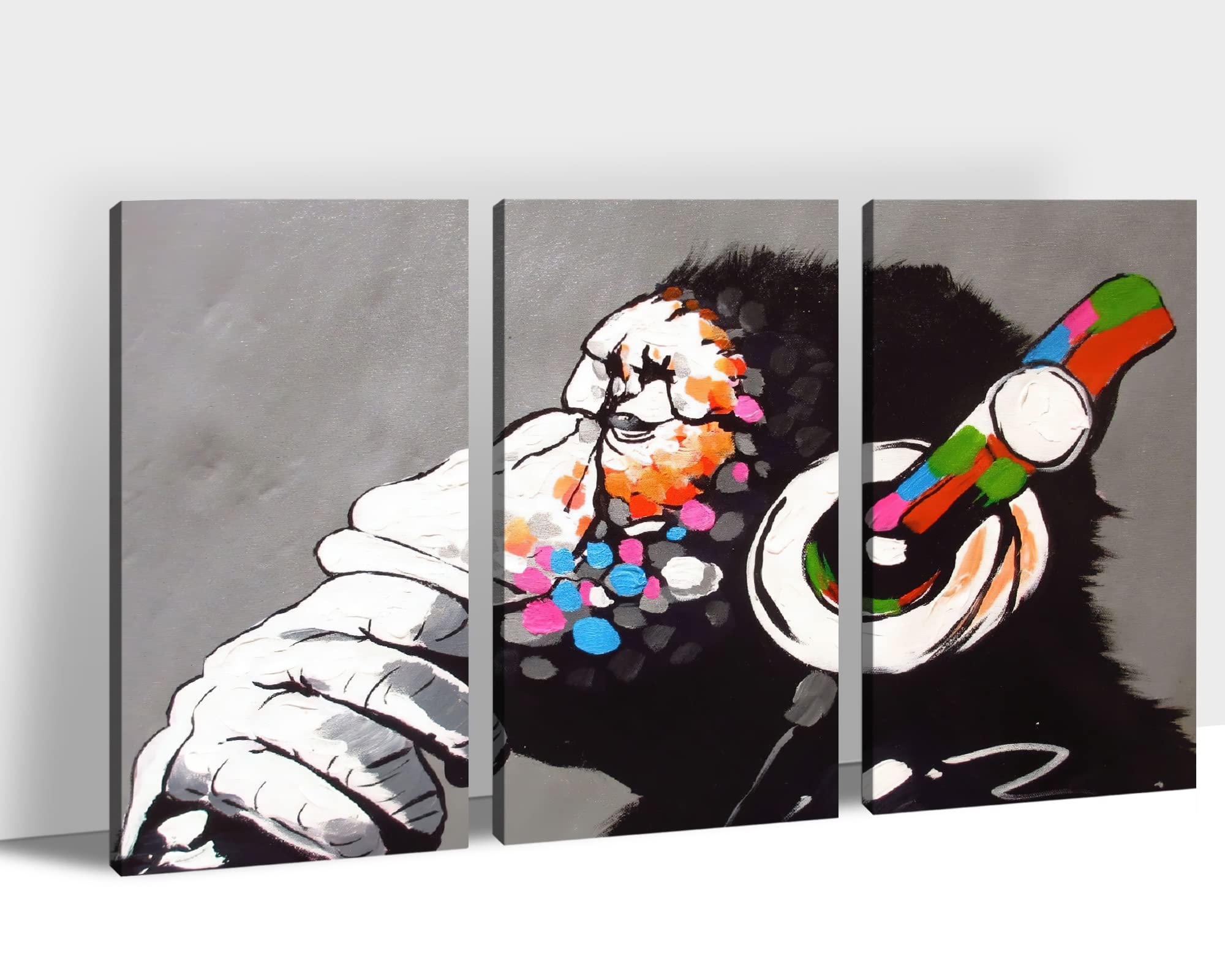 Graffiti Wall Art Set - 3 Piece Colorful DJ Monkey Street Art Canvas Prints, Modern Framed Pop Art for Bedroom & Home Decor (20x30x3) - Perfect for Urban Style Living Rooms, Teen Bedrooms & Music Studio Walls
