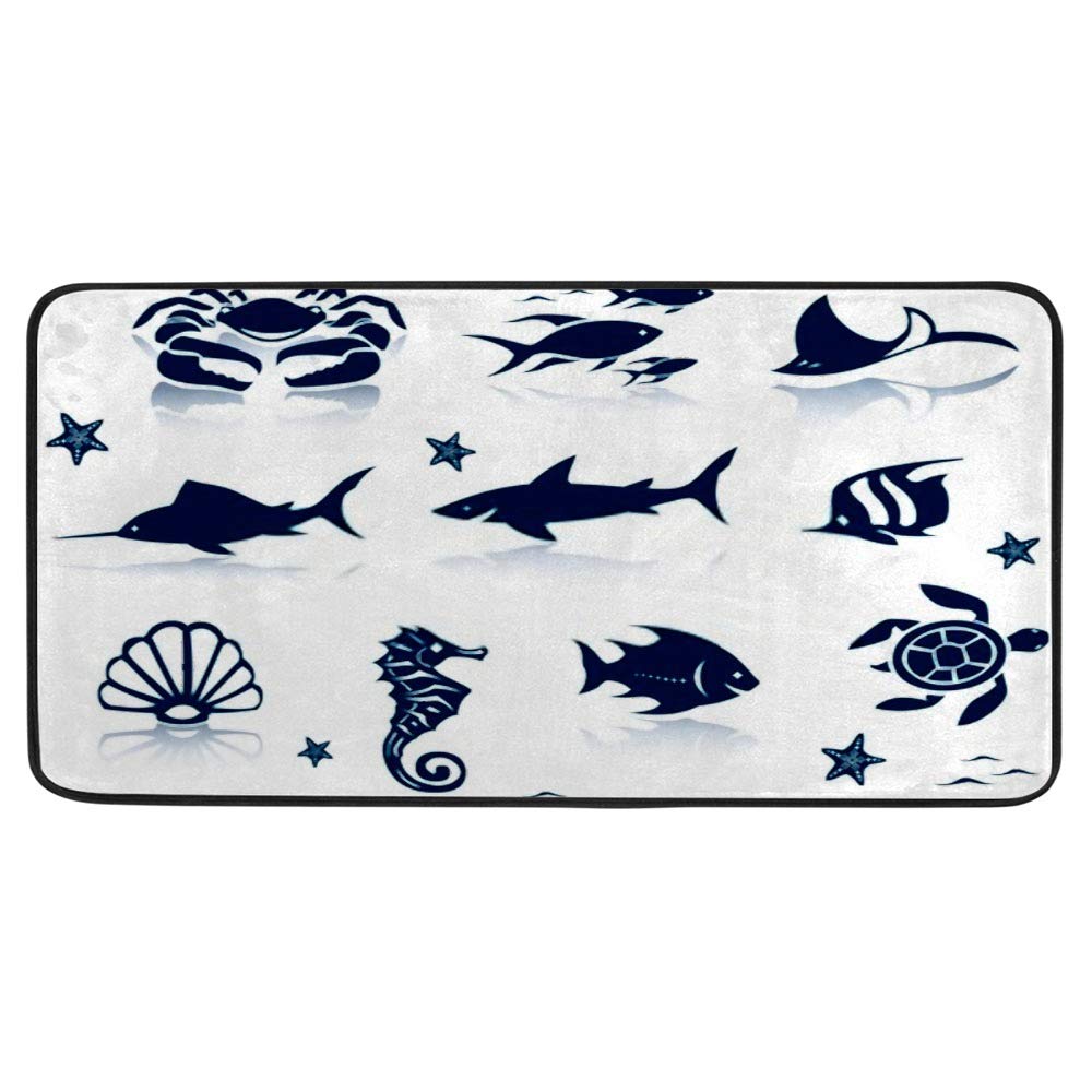 Guitong Non-Slip Anti-Fatigue Kitchen Mat - Absorbent Polyester Floor Rug for Standing Comfort, Marine Life Design, 39x20 Inch - Perfect for Kitchen, Home, and Office Use
