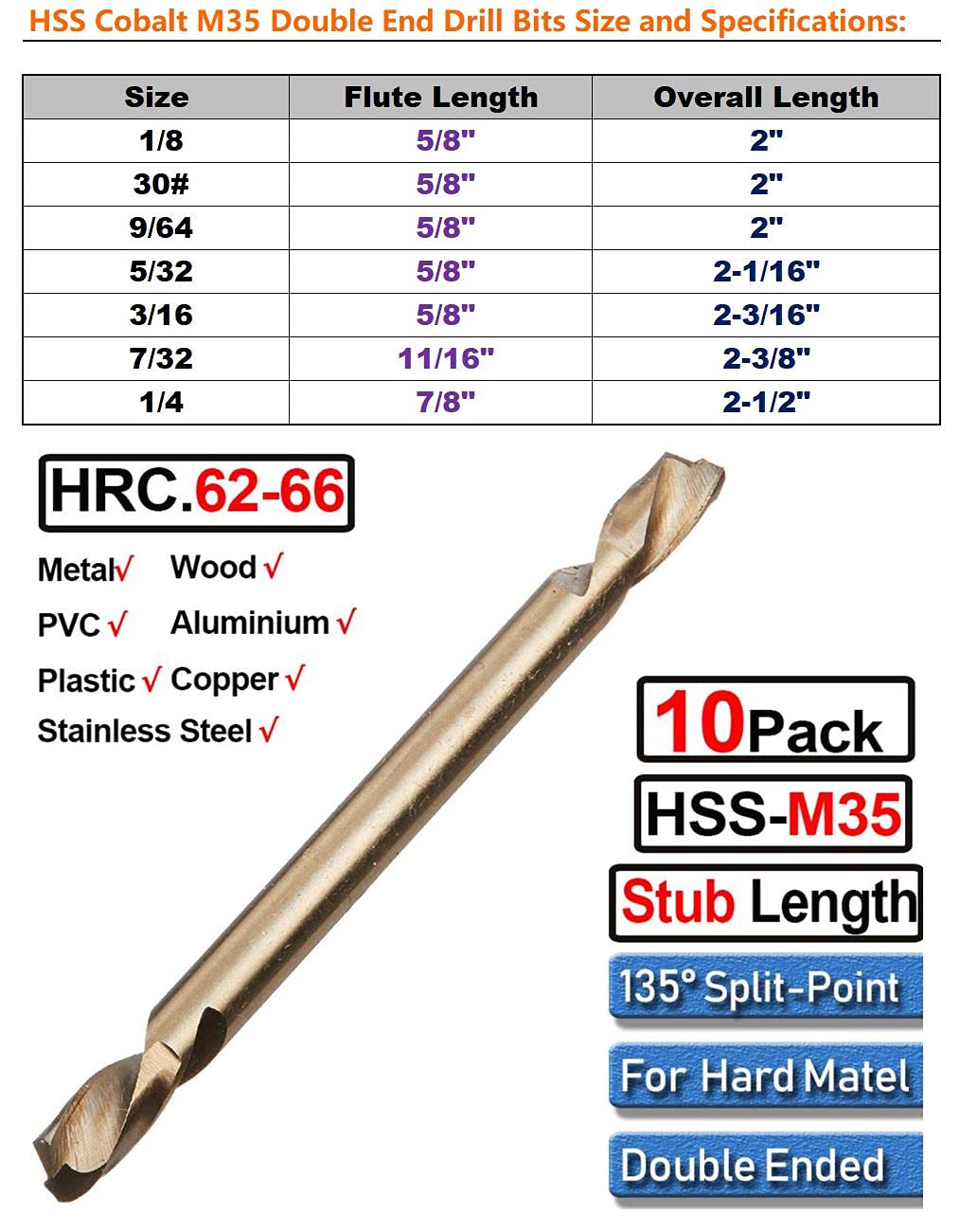 HSS Cobalt Double-End Drill Bit 1/8