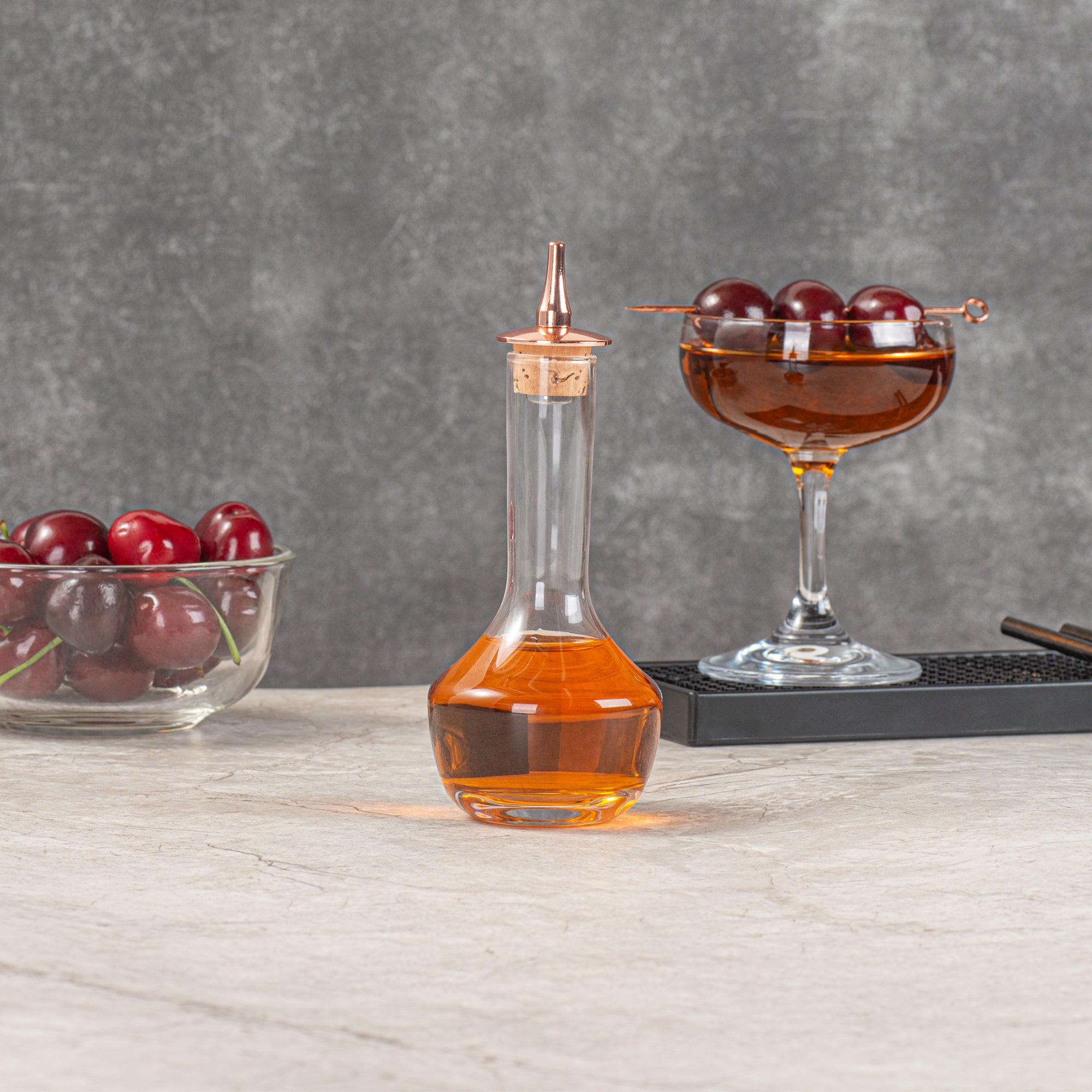 Premium 4 oz Glass Bitters Bottle with Copper Plated Dasher - Modern Bar Accessory for Cocktails, Home Bar & Gifts (5.75