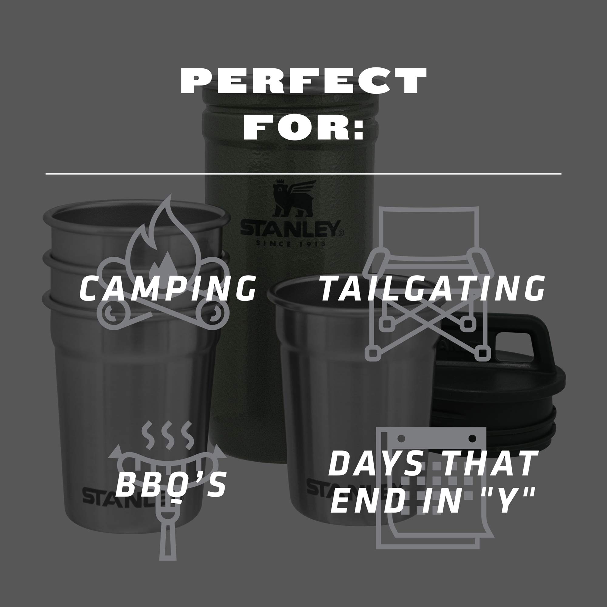 Stanley Adventure Pre-Party Nesting Shot Glass Set - 4 Pack 2oz Stainless Steel Shooters with Travel Case | BPA-Free, Durable & Reusable | Perfect for Camping, Tailgating, Outdoor Adventures & Gifts (Hammertone Green)