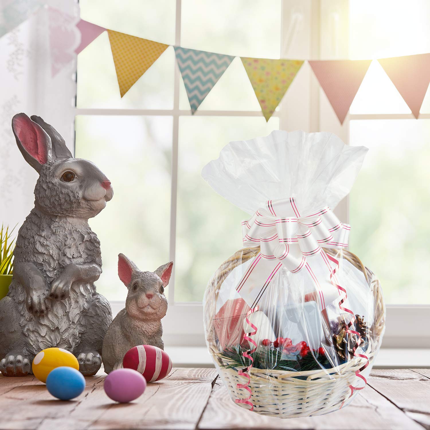 Morepack 16x24 Inches Clear PVC Easter Shrink Wrap Bags - Heat Shrinkable Cellophane Gift Basket Packaging (10 Pack) for Holiday Gifts, Party Favors & DIY Wrapping