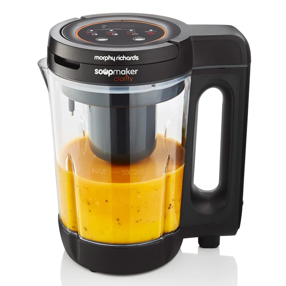 Morphy Richards 1.6L Clarity Soup Maker with Portion Control - 9 Smart Settings & Keep Warm Function for Soups & Smoothies (White & Black, Model 501050) - Perfect for Healthy Meal Prep & Quick Blending at Home