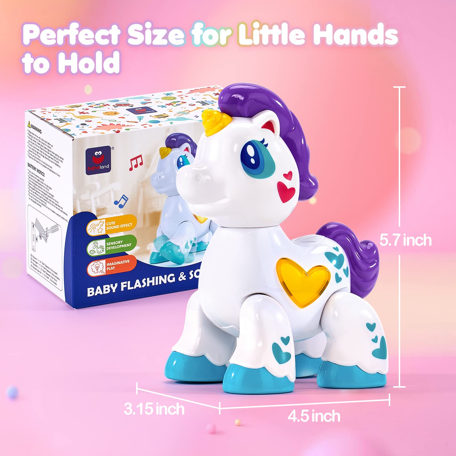 Hahaland Musical Unicorn Light Up Toy for 1 Year Old Girls - Interactive Baby Toddler Toys with Sound & Lights - Perfect Valentine's Gift, Travel Entertainment & Early Learning Development