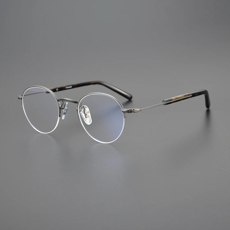 Lightweight Unisex Black Semi-Rimless Round Titanium Eyeglasses (110g) - Perfect for Reading, Work & Everyday Wear
