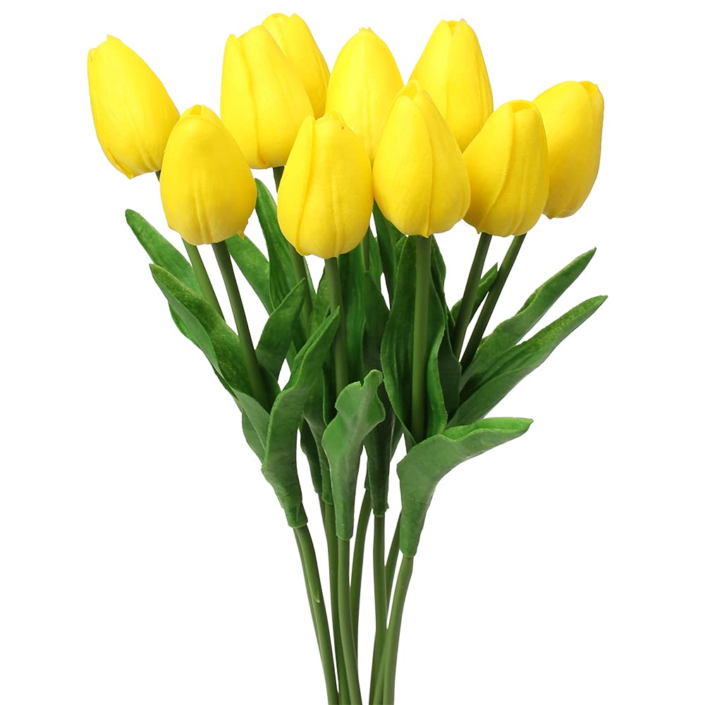 10 Pcs Real Touch Artificial Yellow Tulips - 13.5
