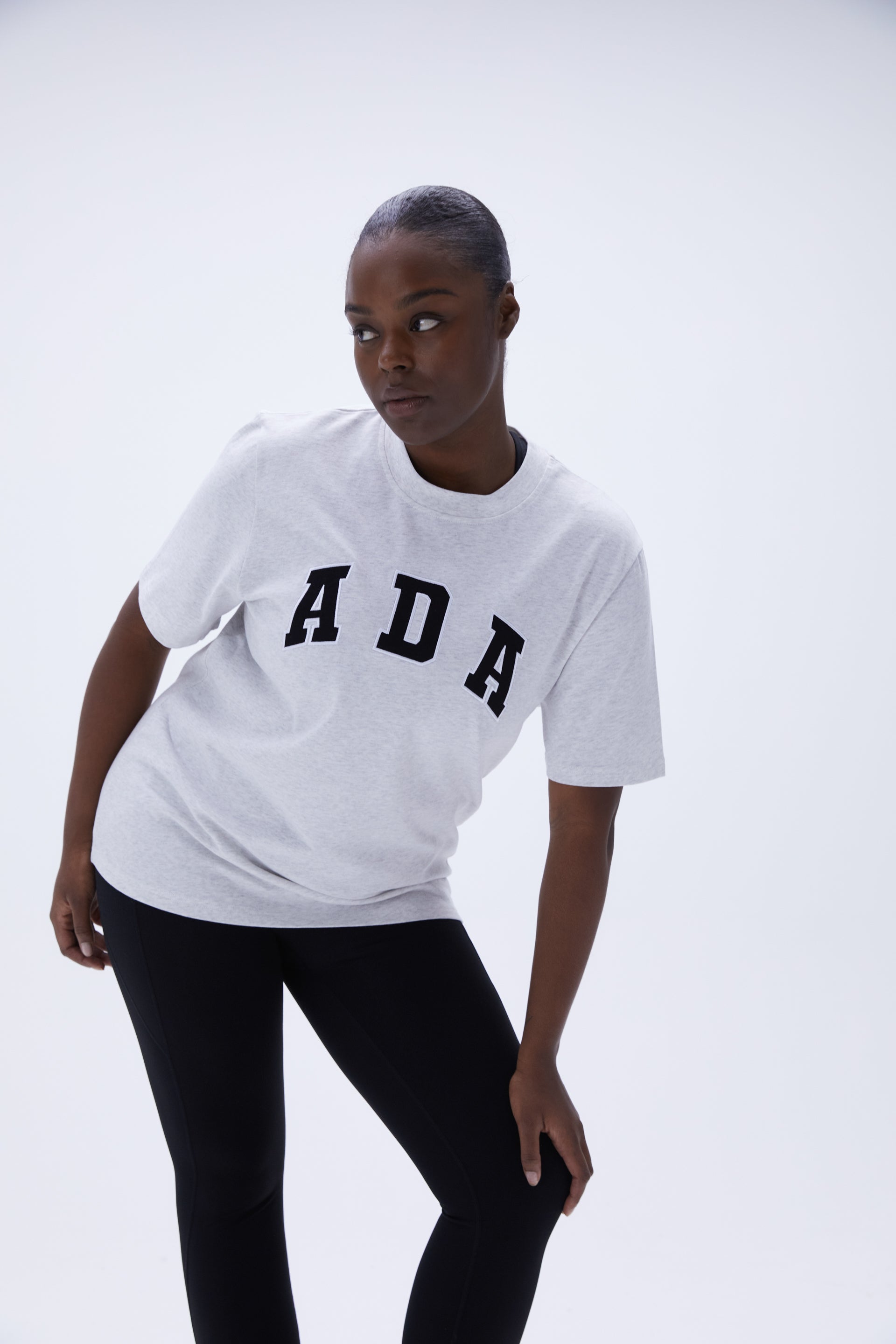 ADA Short Sleeve Oversized T-Shirt for Women - Soft Grey Melange Cotton Blend - Casual Loungewear & Streetwear Fashion