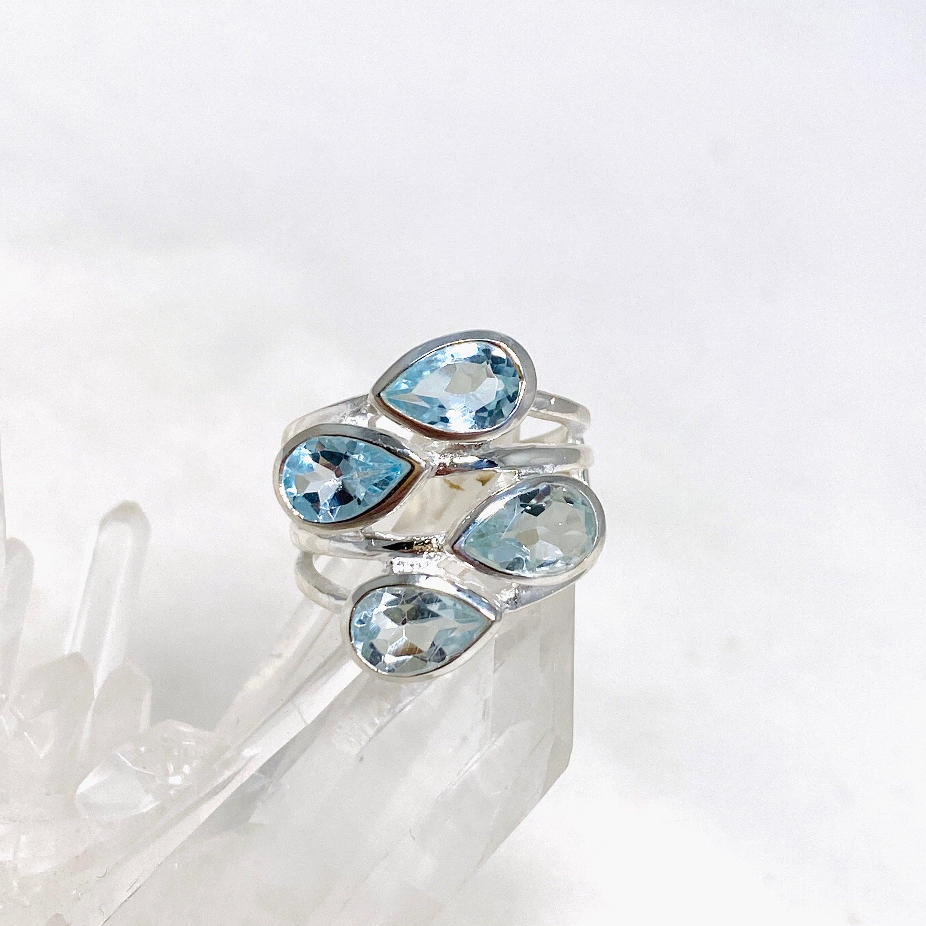 Blue Topaz Multi-Stone Faceted Teardrop Ring R3815 - Elegant Jewelry for Women, Perfect for Weddings, Parties & Special Occasions