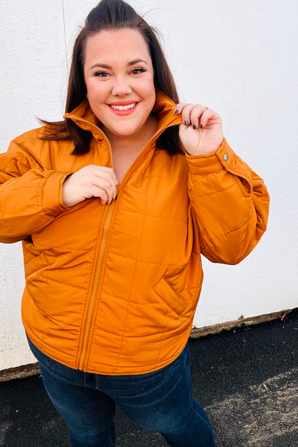 Butterscotch Quilted Puffer Jacket for Women - Warm Winter Coat with Stand Collar | Stylish Outerwear for Cold Weather, Outdoor Activities & Daily Commute