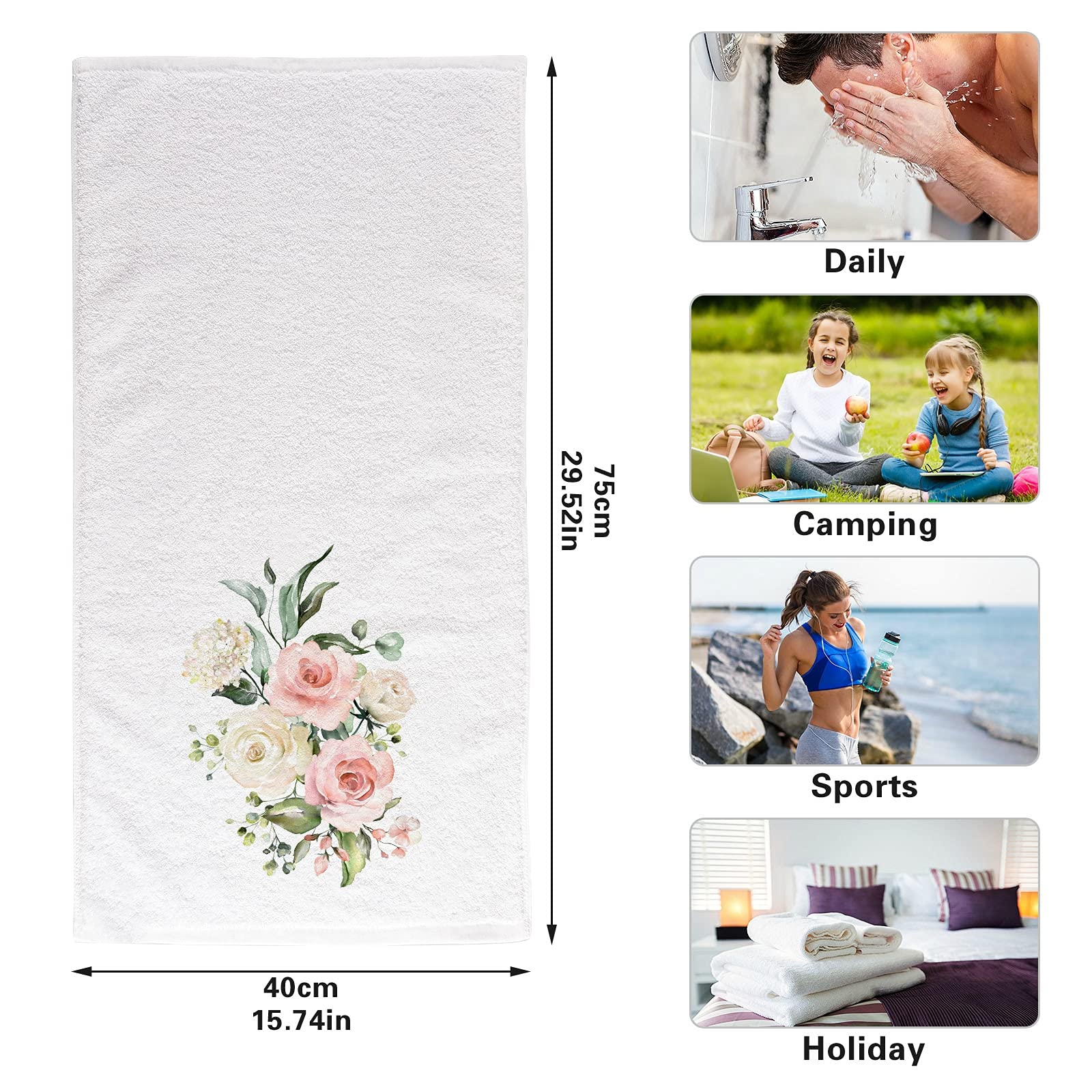 ALAZA Pink Rose & Hydrangea Floral Bath Towels Set of 2 - 100% Cotton Soft Absorbent Hand Towels 16x30 Inches for Bathroom, Kitchen & Guest Use - Skin-Friendly Home Decor & Housewarming Gift