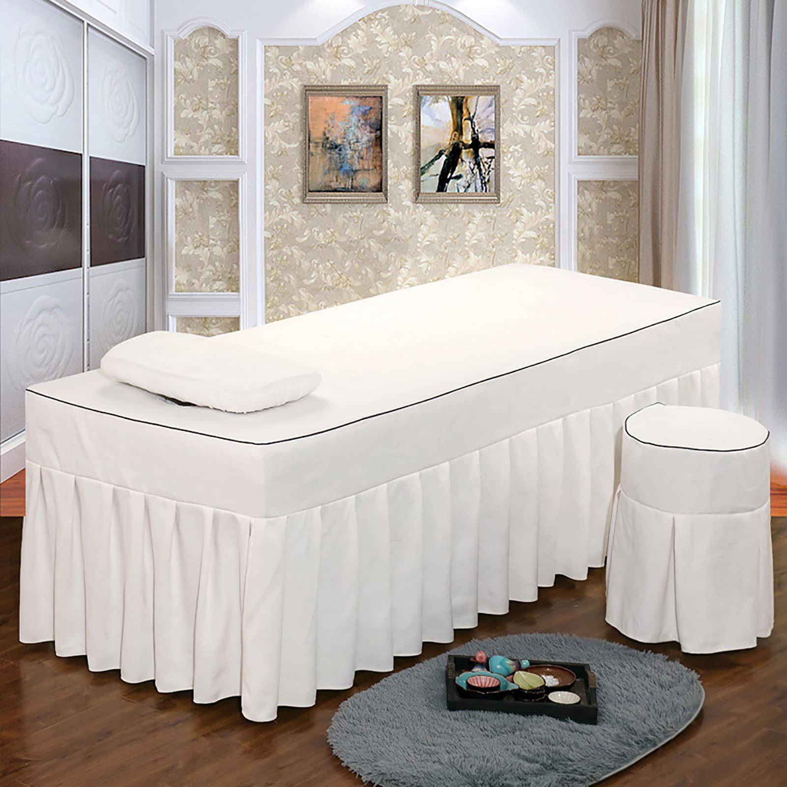 4-Piece Microfiber Massage Table Sheet Set - Breathable Reusable Solid Color Skirt for Beauty Salon, Facial Bed & Spa Treatments - Light Green 190x70cm (75x28in) - Perfect for Professional Massage Therapists & Home Use