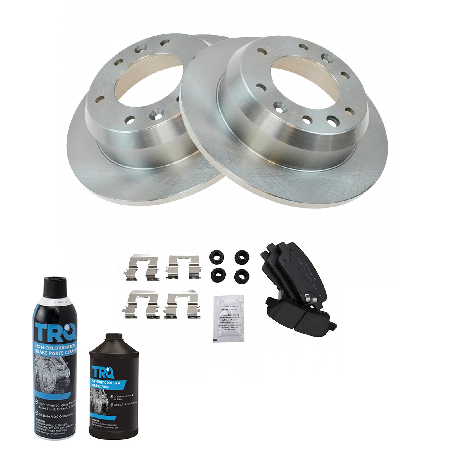 TRQ Rear Brake Pad & Rotor Kit - Ceramic Brake Pads & Rotors for 2007-2008 Hyundai Entourage & 2007-2012 Kia Sedona - Complete Brake Chemical Kit for Smooth Stopping & Quiet Performance - Perfect for Daily Commuting, Highway Driving & Towing