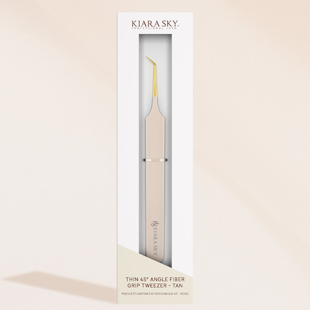 45° Angle Fiber Grip Tweezers for Eyelash Extensions - Precision Slanted Tip Tweezers for Professional & Home Use, Perfect for Eyelash Artists, DIY Beauty & Makeup Application