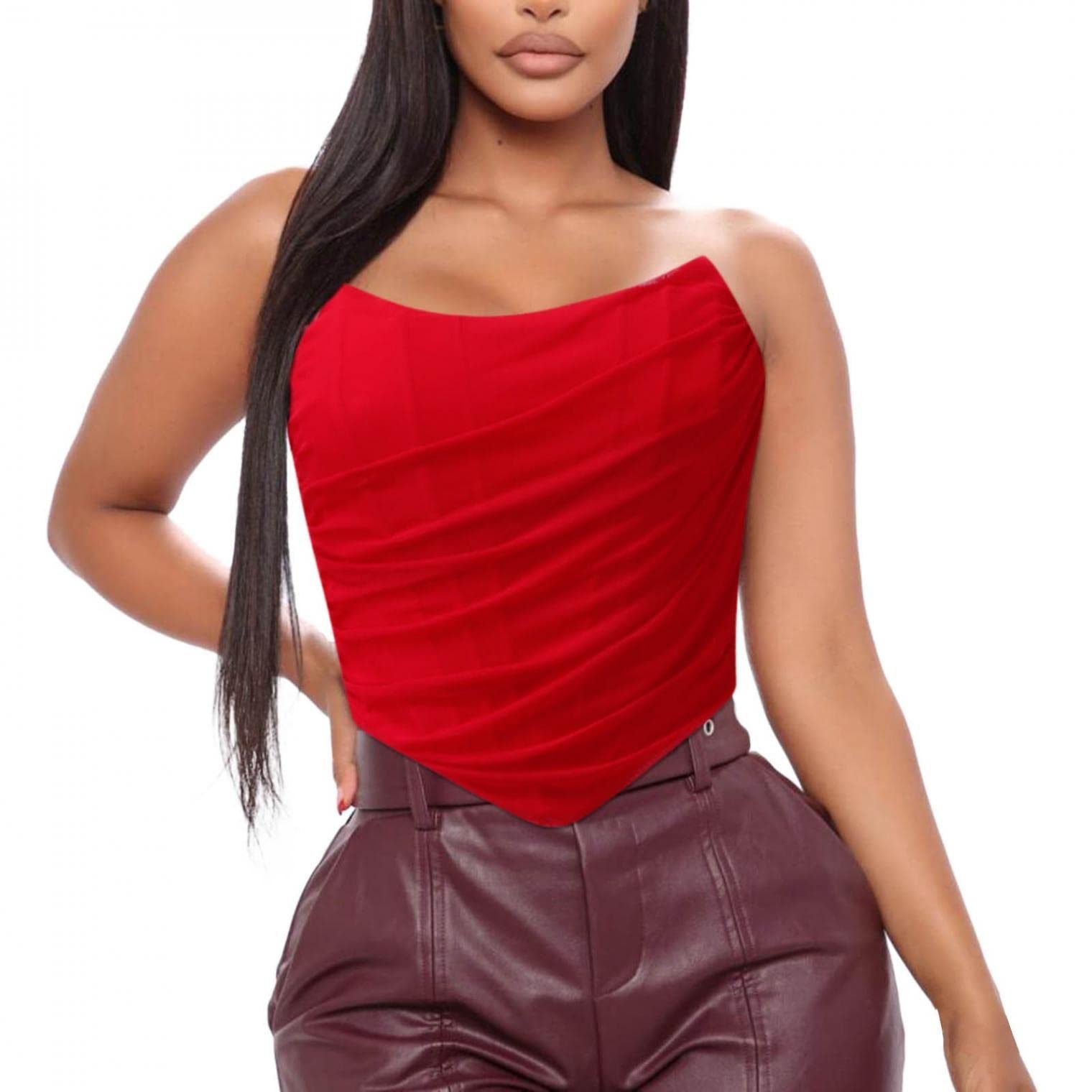 Vintage Mesh Corset Top for Women - Open Back Bustier with Boning & Zip Closure, Strapless Hourglass Bodyshaper | Perfect for Parties, Cosplay & Retro Fashion