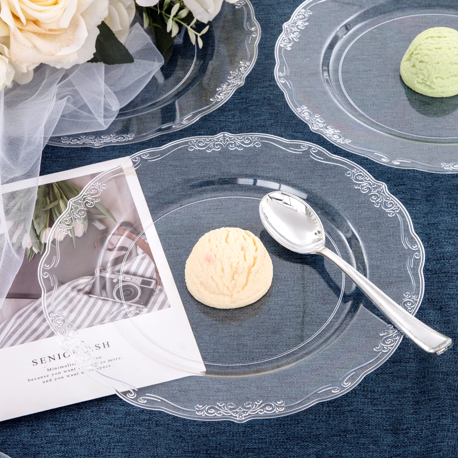 60-Pack Clear Plastic Plates 10.25 Inch - Reusable & Washable Durable Dinner Plates for Parties, Weddings, Birthdays & Events - Premium Disposable Tableware for Indoor/Outdoor Celebrations, Picnics & Catering