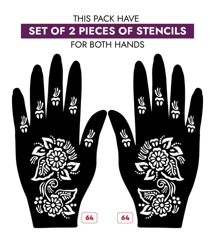 APcute Henna Tattoo Stencil Kit for Women - 2-Piece Bridal Mehndi Design Stickers for Hands, DIY Temporary Body Art for Parties & Weddings | Design A64 | Perfect for Festivals, Bridal Showers & Cultural Celebrations