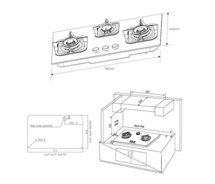 Electrolux EGT7836BEP 78cm Built-In Gas Hob with 3 Cooking Zones - UltimateTaste 300 Series for Professional Home Cooking | Perfect for Kitchens, Restaurants & Catering Services
