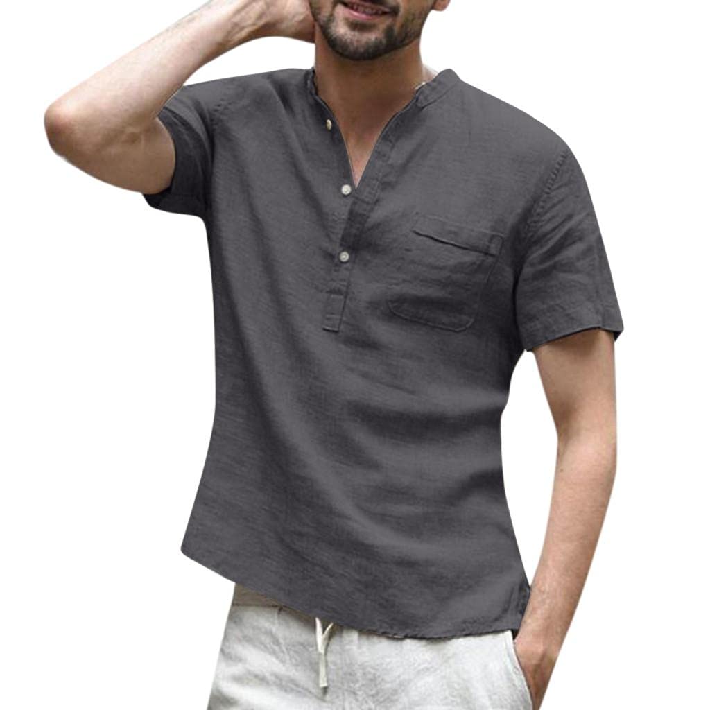 Men's Linen Shirts - Casual Short Sleeve Button Down Shirts | Breathable Summer Tees & Henley T-Shirts | Perfect for Beach, Yoga & Outdoor Activities