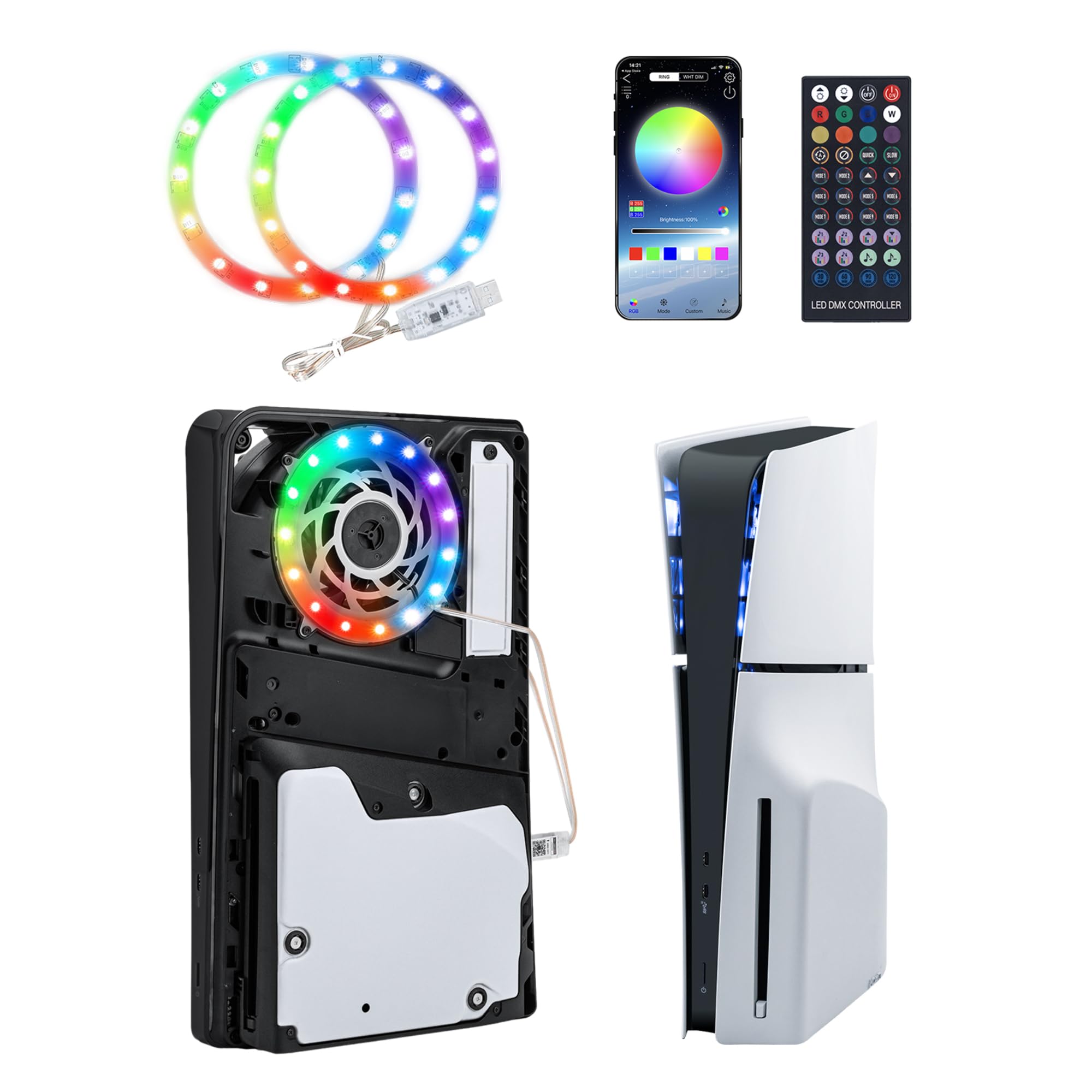 Mcbazel RGB LED Light Strip for PS5/PS5 Slim/PS5 PRO - 8 Colors & 400+ Effects with IR Remote/APP/USB Control - Flexible DIY Decoration Tape Lights for Gaming Setup & Room Ambiance
