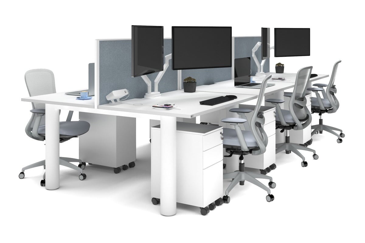 Quadro Cylinder Leg 6-Person Office Workstation Desk [1200L x 700W] - Modern Office Furniture for Collaborative Workspaces & Open Plan Offices